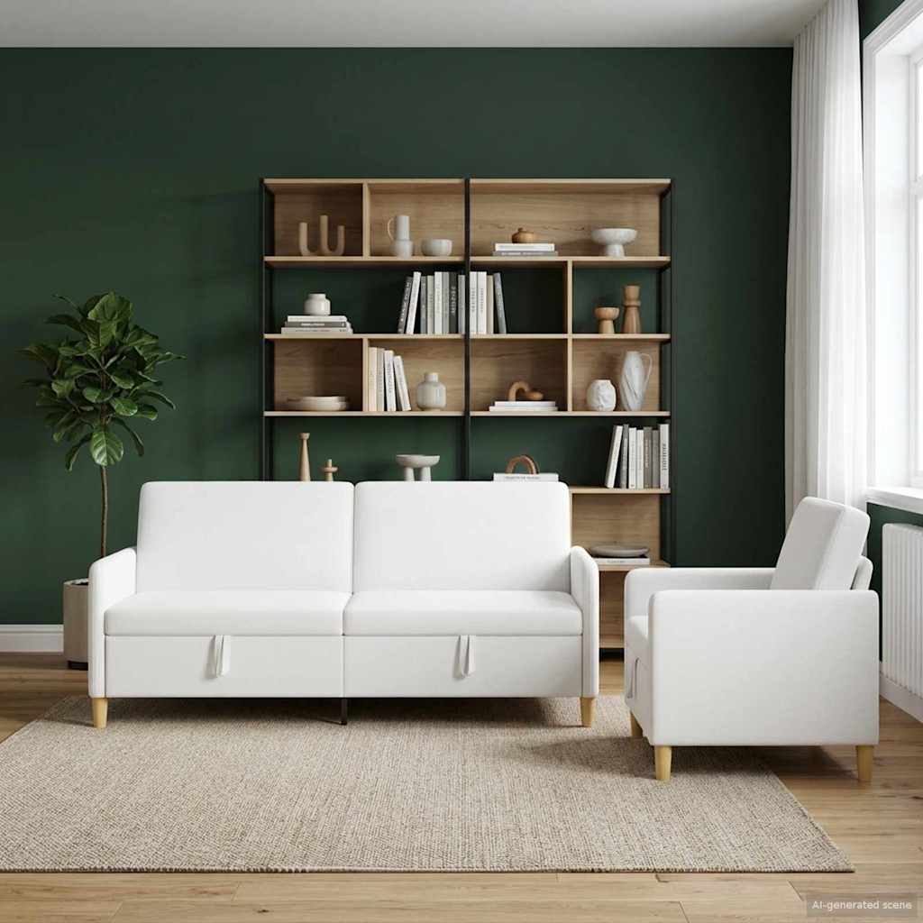 Sofa Set mit Stauraum 2 pcs Weiß Polyester