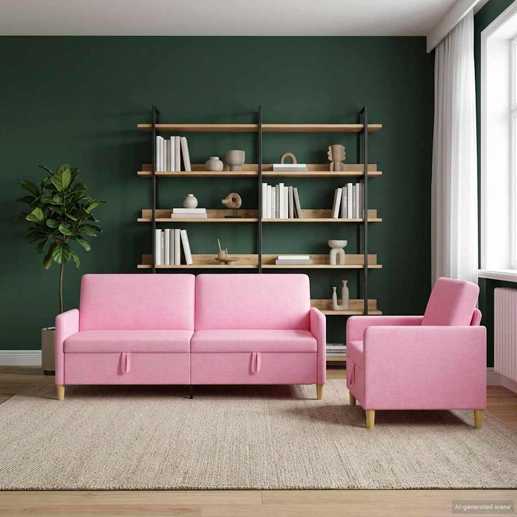 Sofa Set mit Stauraum 2 pcs Rosa Polyester