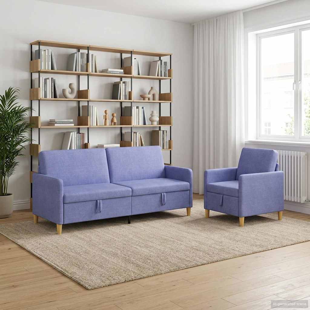 Sofa Set mit Stauraum 2 pcs Jeans blau Polyester