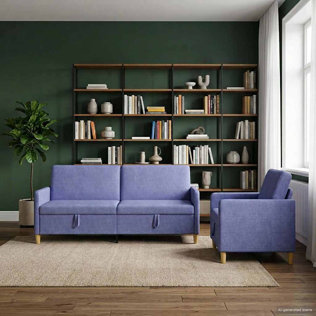 Sofa Set mit Stauraum 2 pcs Jeans blau Polyester