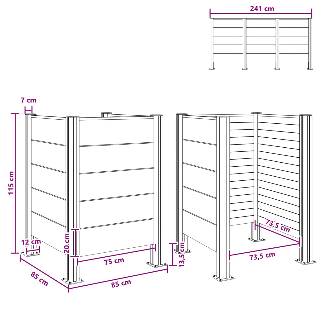Mülltonnenzaun Braun 85 x 85 x 115 cm Aluminium und WPC