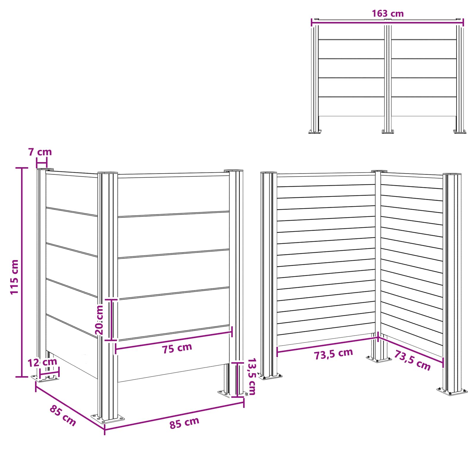Mülltonnenzaun Braun 85 x 85 x 115 cm Aluminium und WPC