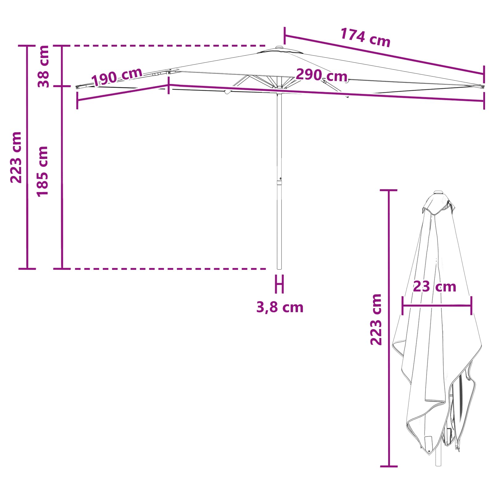 Garten-Sonnenschirm 200 x 300 cm Polyester Rechtwinklig Creme