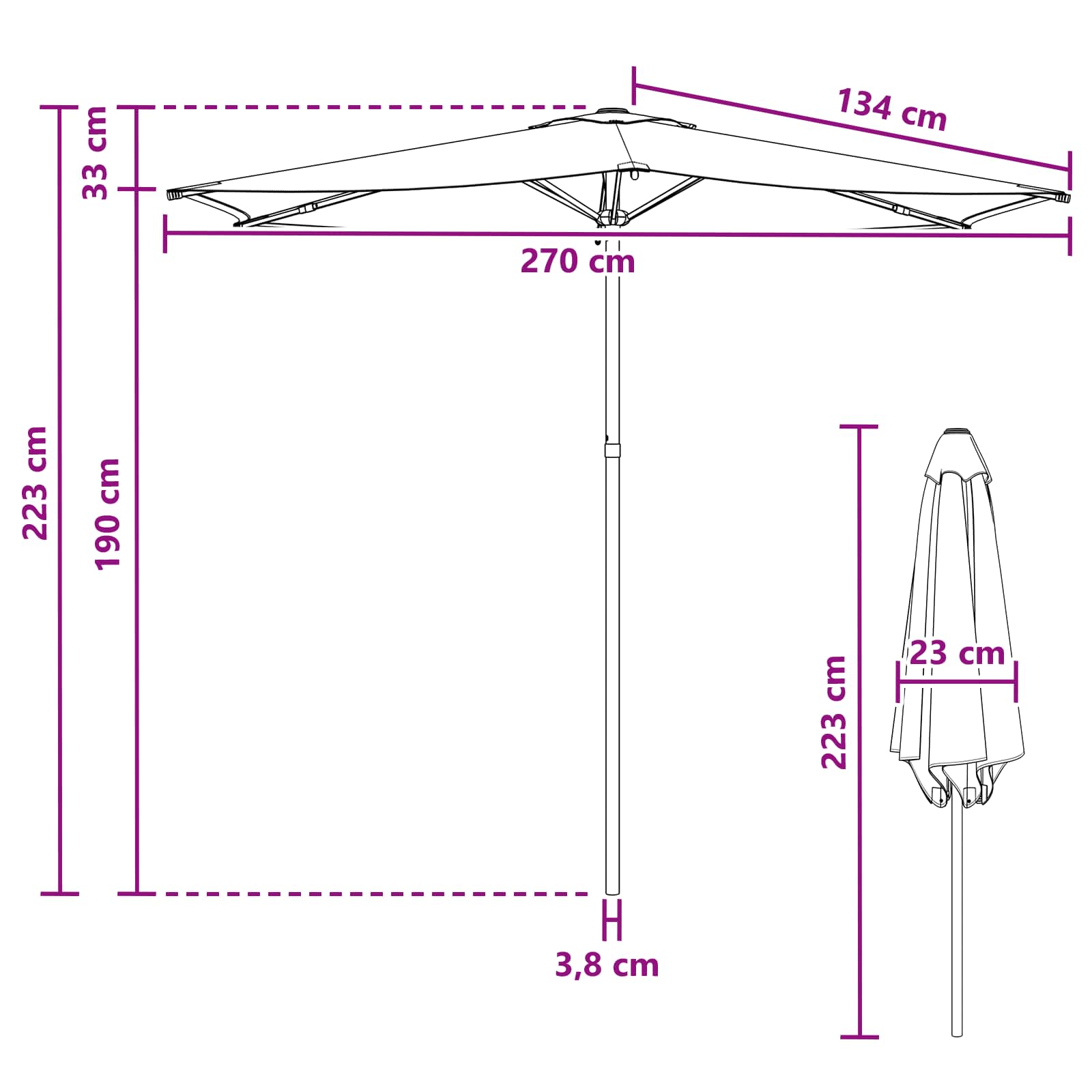 Garten-Sonnenschirm 270 x 270 cm Polyester Rechtwinklig Creme