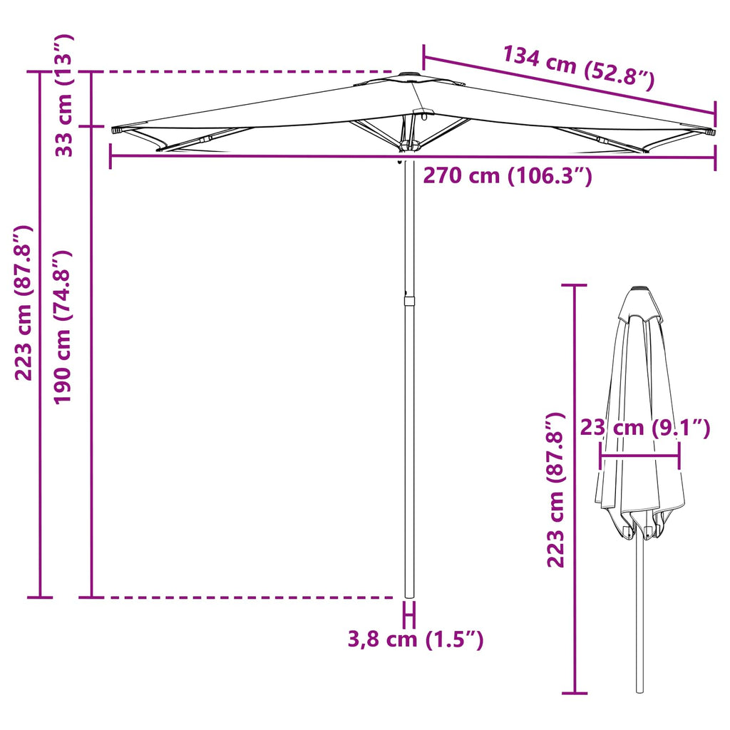 Garten-Sonnenschirm 270 x 270 cm Polyester Rechtwinklig