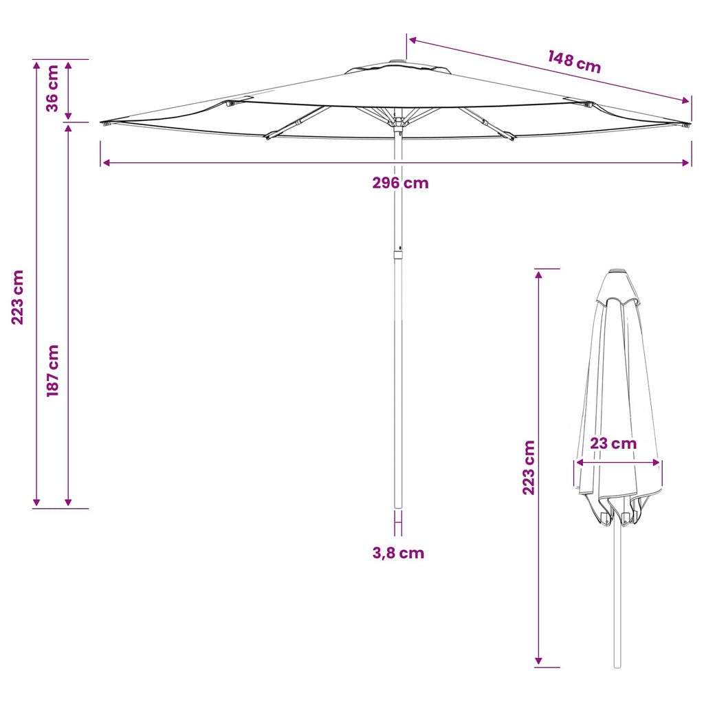 Garten-Sonnenschirm 300 x 300 cm Polyester Rechtwinklig Schwarz