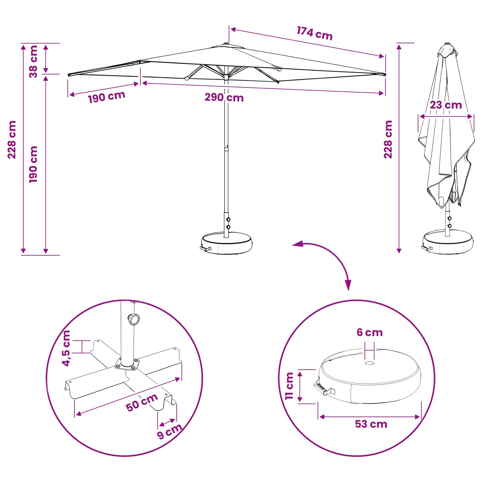 Garten-Sonnenschirm 200 x 300 cm Polyester Rechtwinklig Taupe