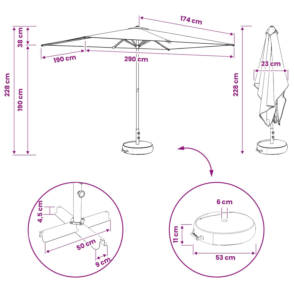 Garten-Sonnenschirm 200 x 300 cm Polyester Rechtwinklig