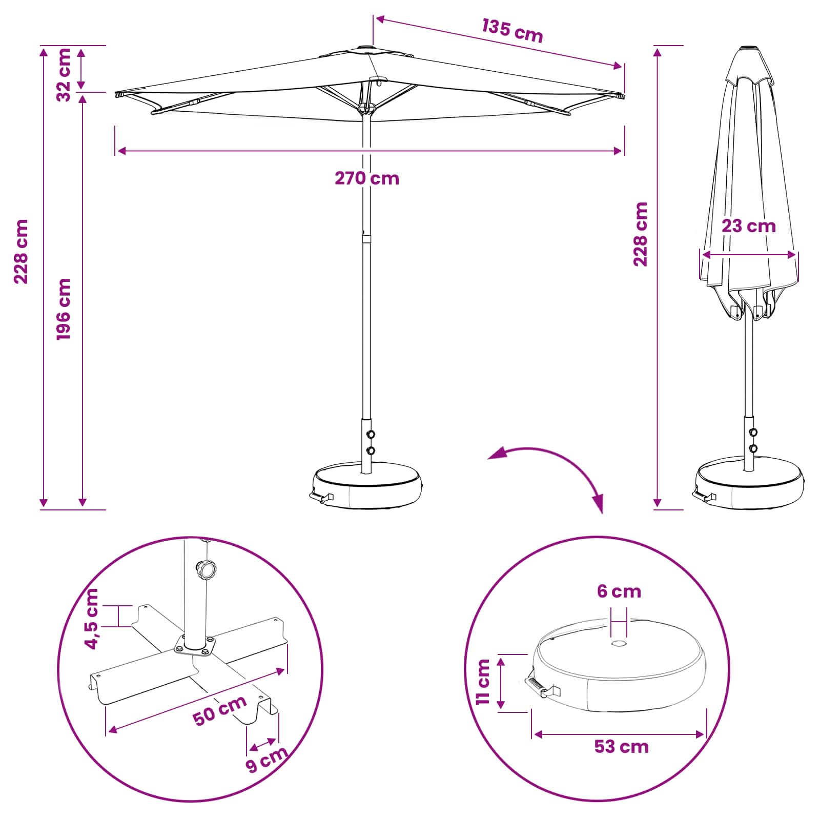 Garten-Sonnenschirm 270 x 270 cm Polyester Rechtwinklig Taupe