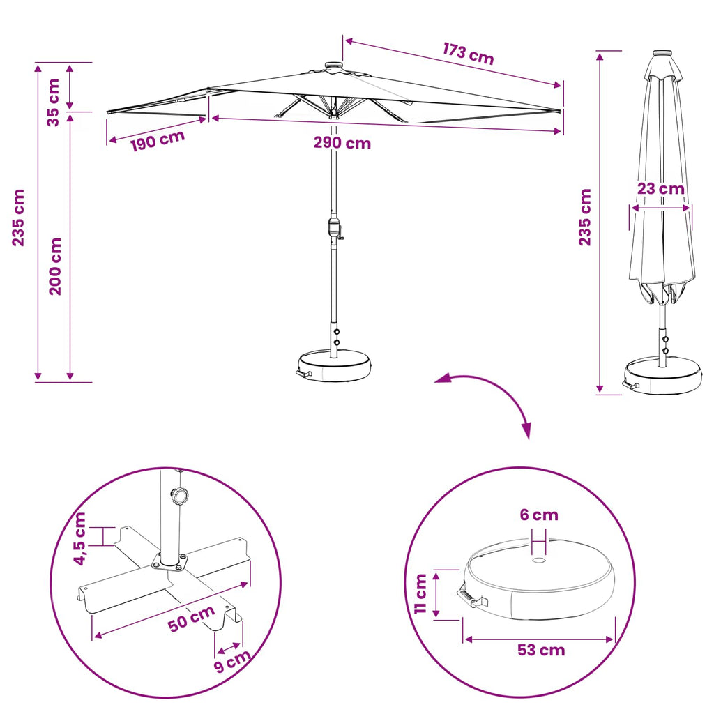 Garten Sonnenschirm mit LED-Lichtern 200 x 300 cm Polyester