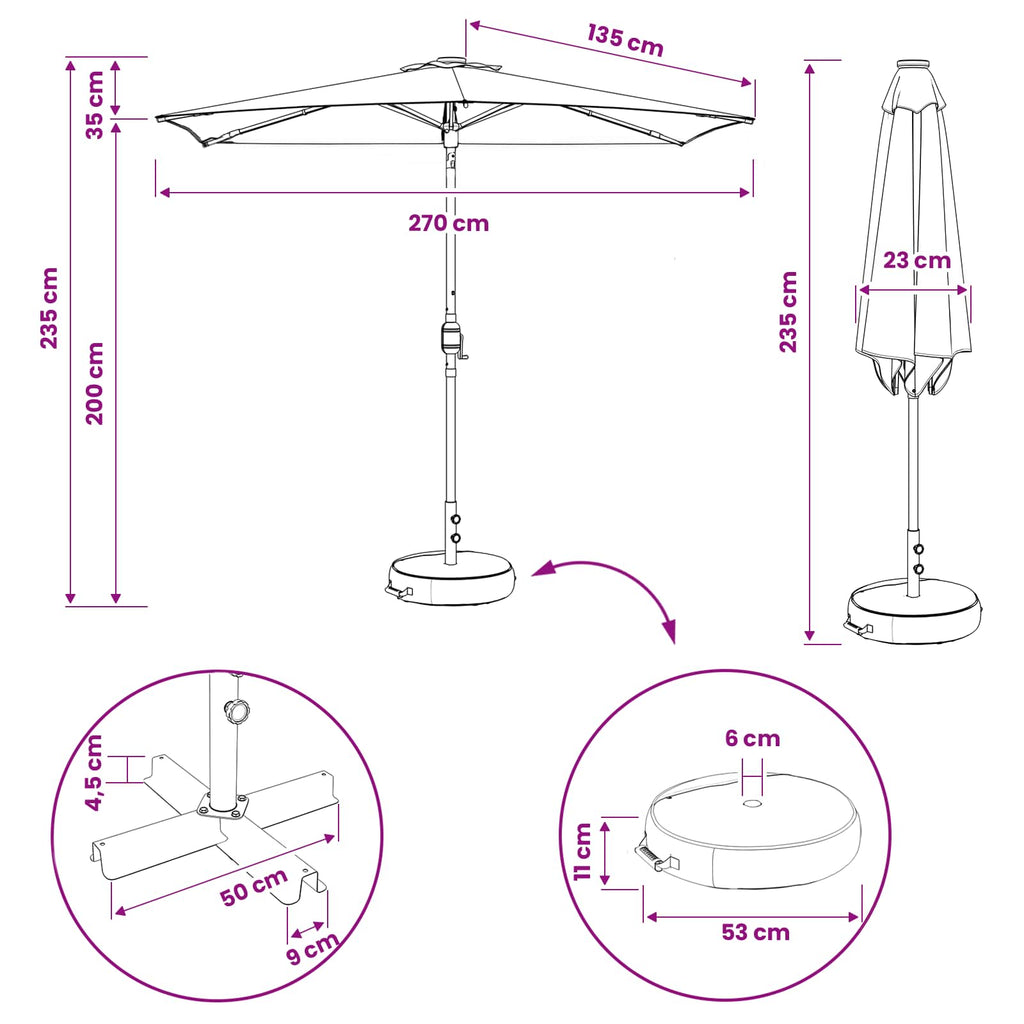 Garten Sonnenschirm mit LED-Lichtern 270 x 270 cm Polyester