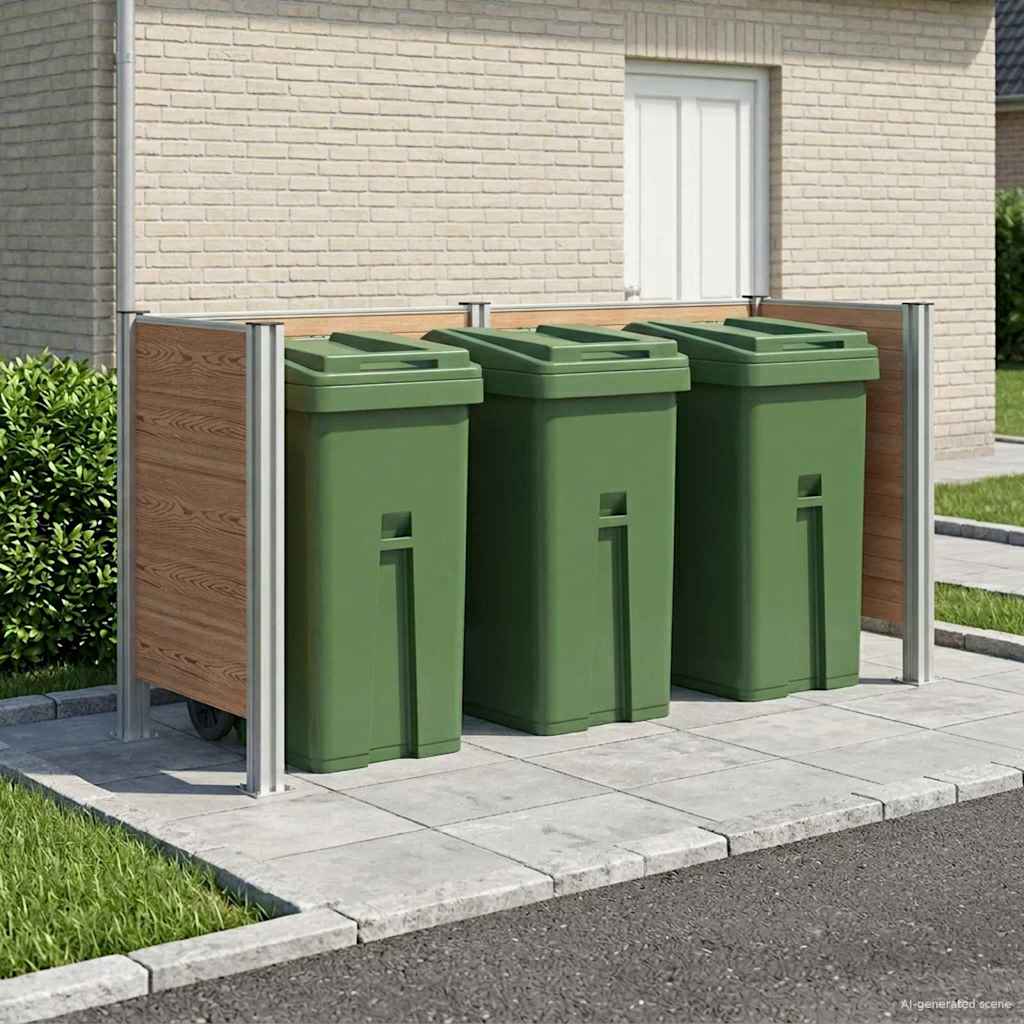 Mülltonnenzaun Braun 237 x 85 x 115 cm Aluminium und WPC