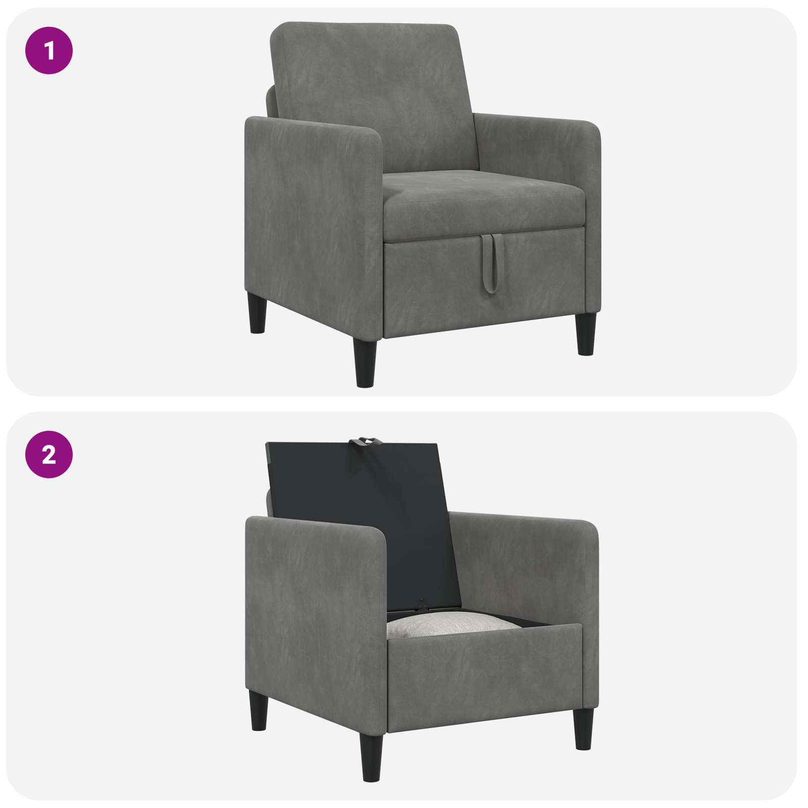 Sofa mit Stauraum Dunkelgrau 72 x 78 x 87 cm Polyester
