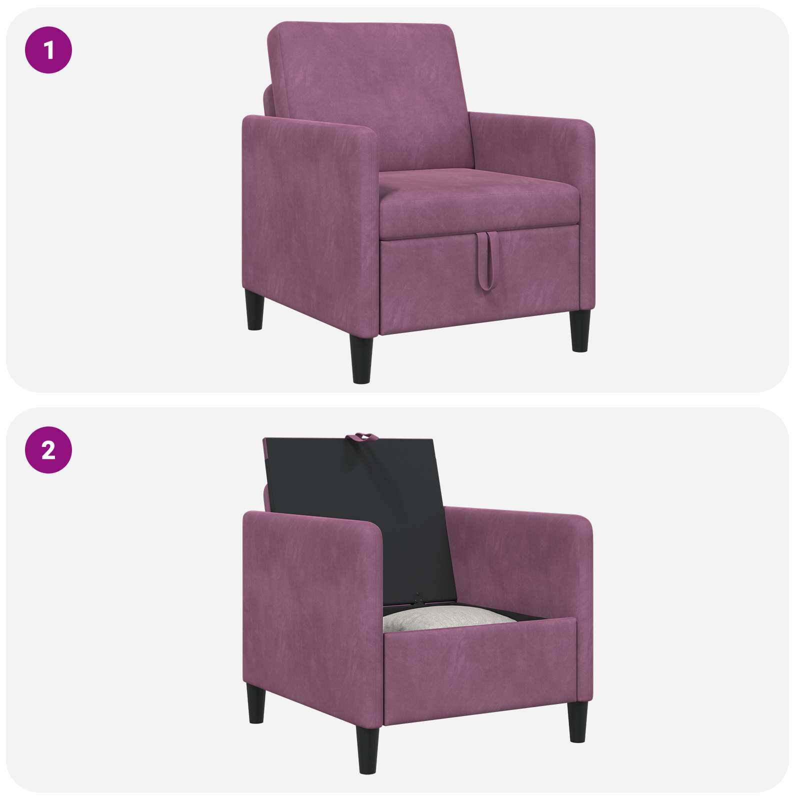 Sofa mit Stauraum Lila 72 x 78 x 87 cm Polyester