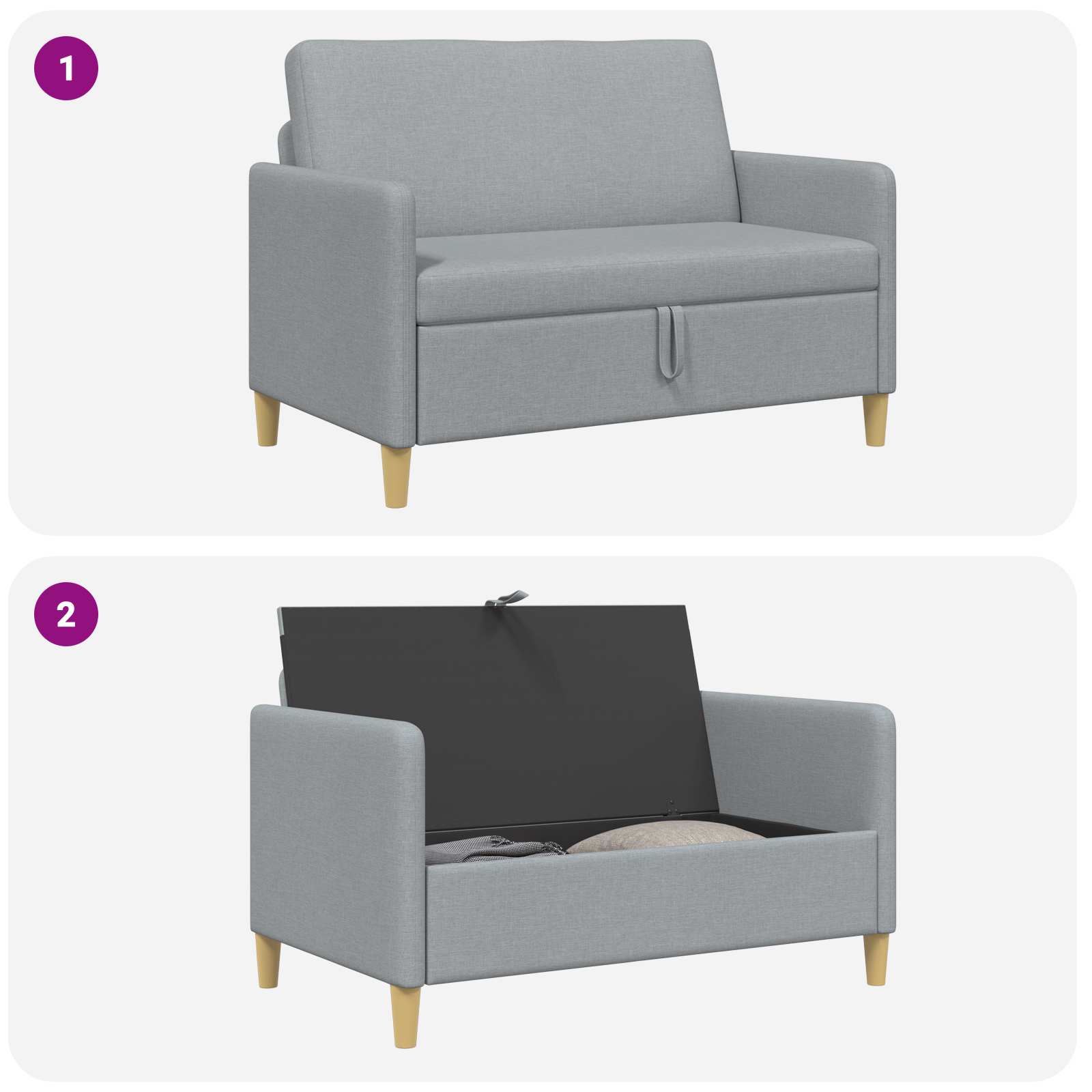 Sofa mit Stauraum Hellgrau 122 x 78 x 87 cm Polyester