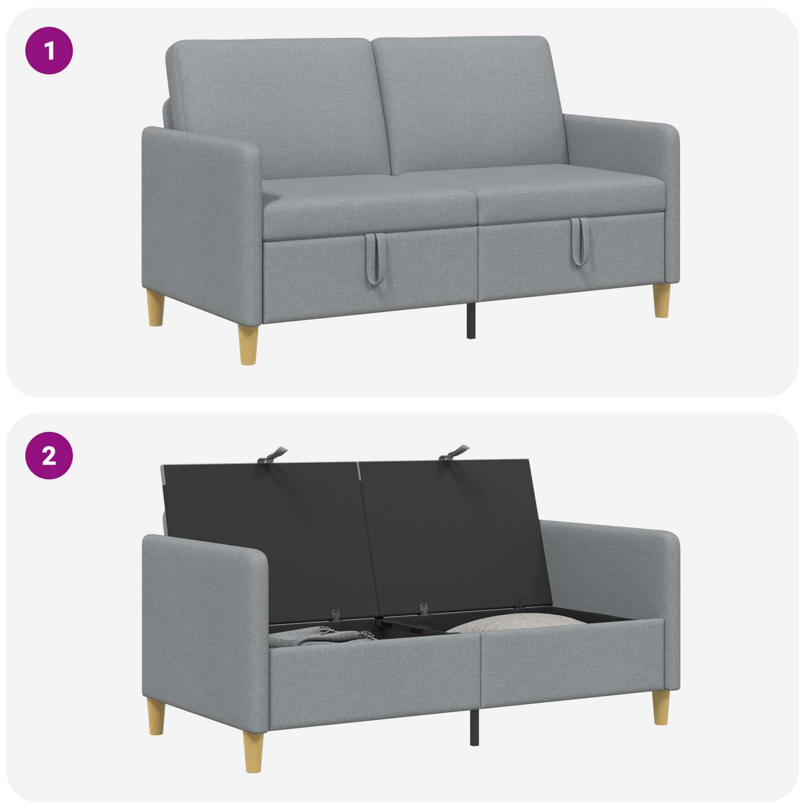 Sofa mit Stauraum Hellgrau 152 x 78 x 87 cm Polyester