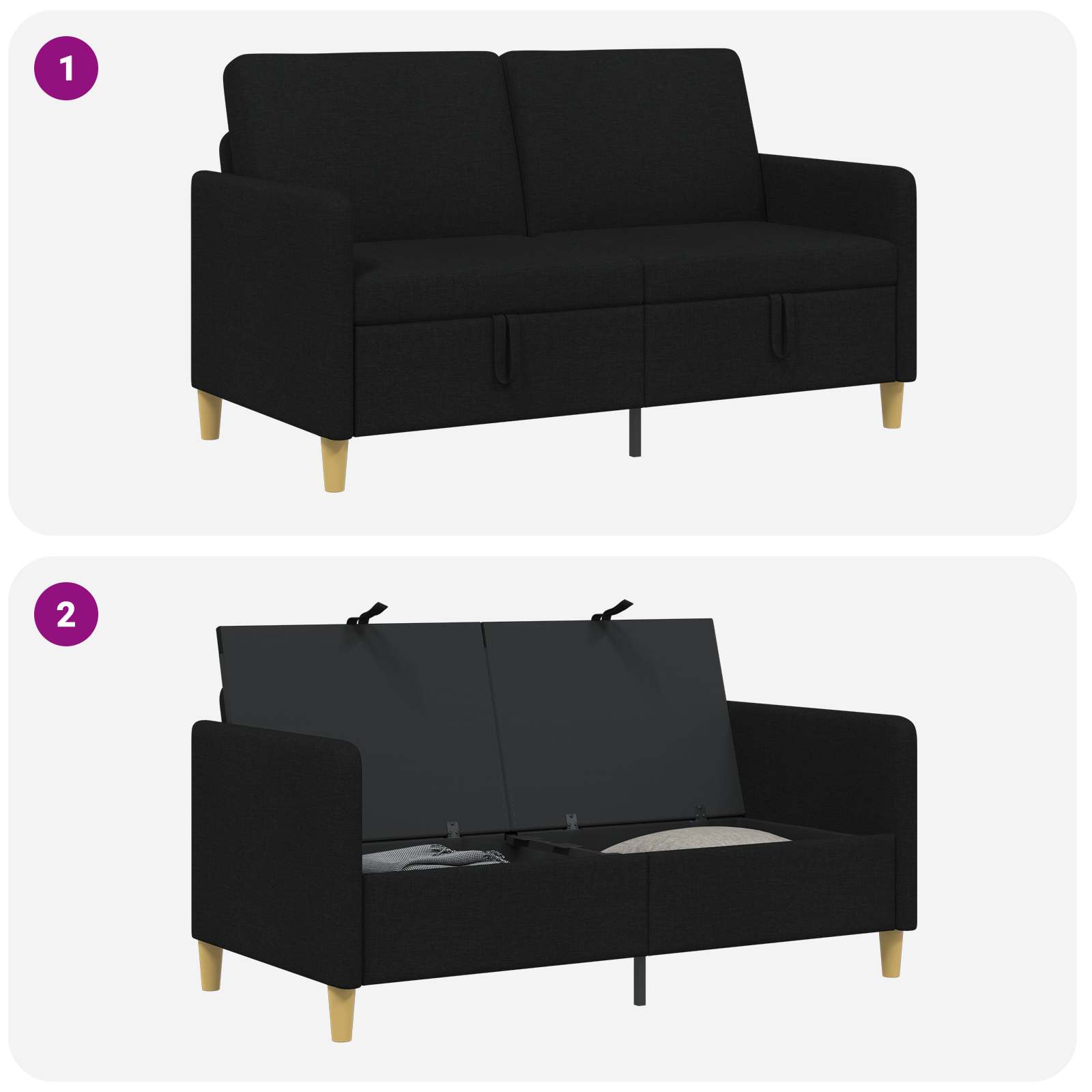 Sofa mit Stauraum Schwarz 152 x 78 x 87 cm Polyester