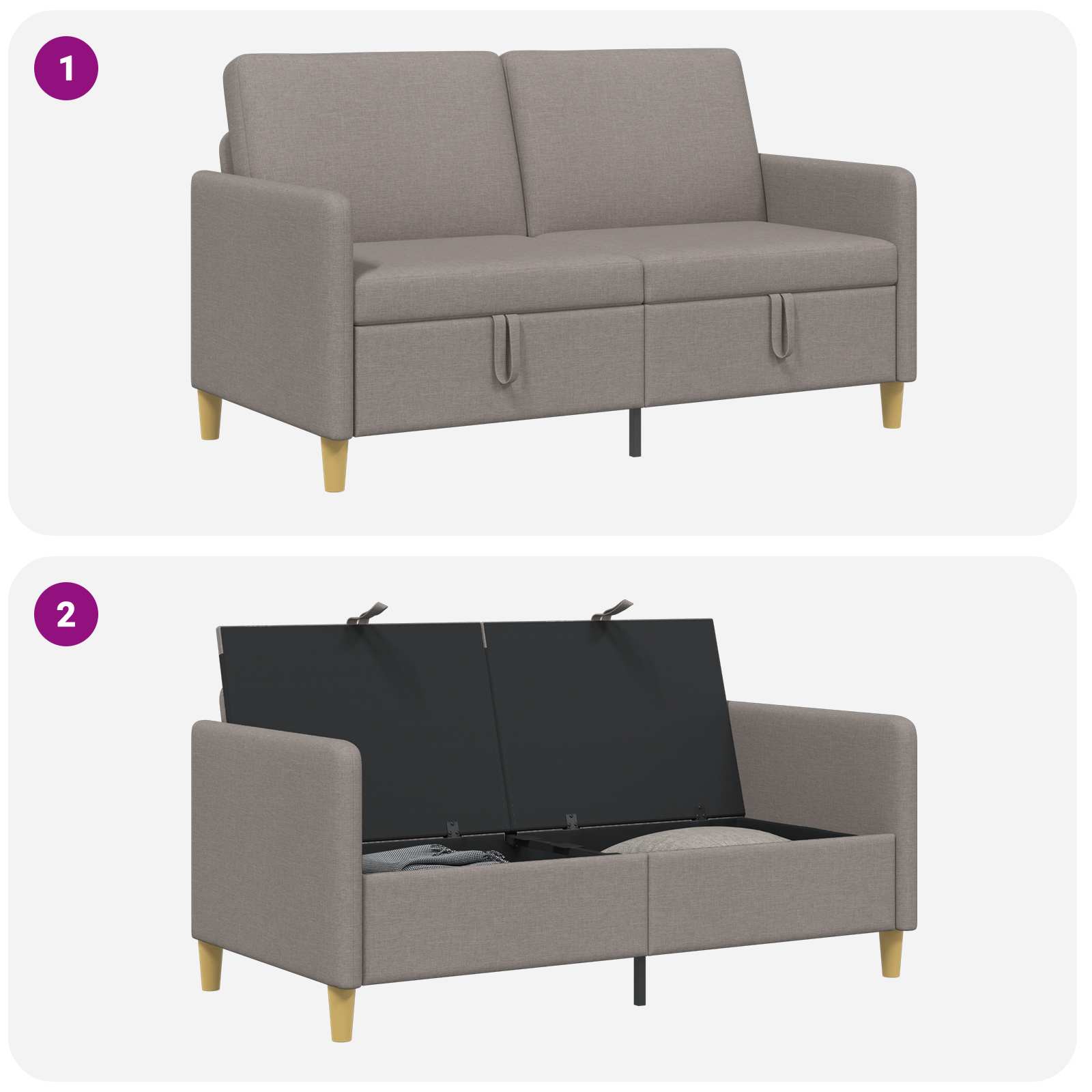 Sofa mit Stauraum Taupe 152 x 78 x 87 cm Polyester