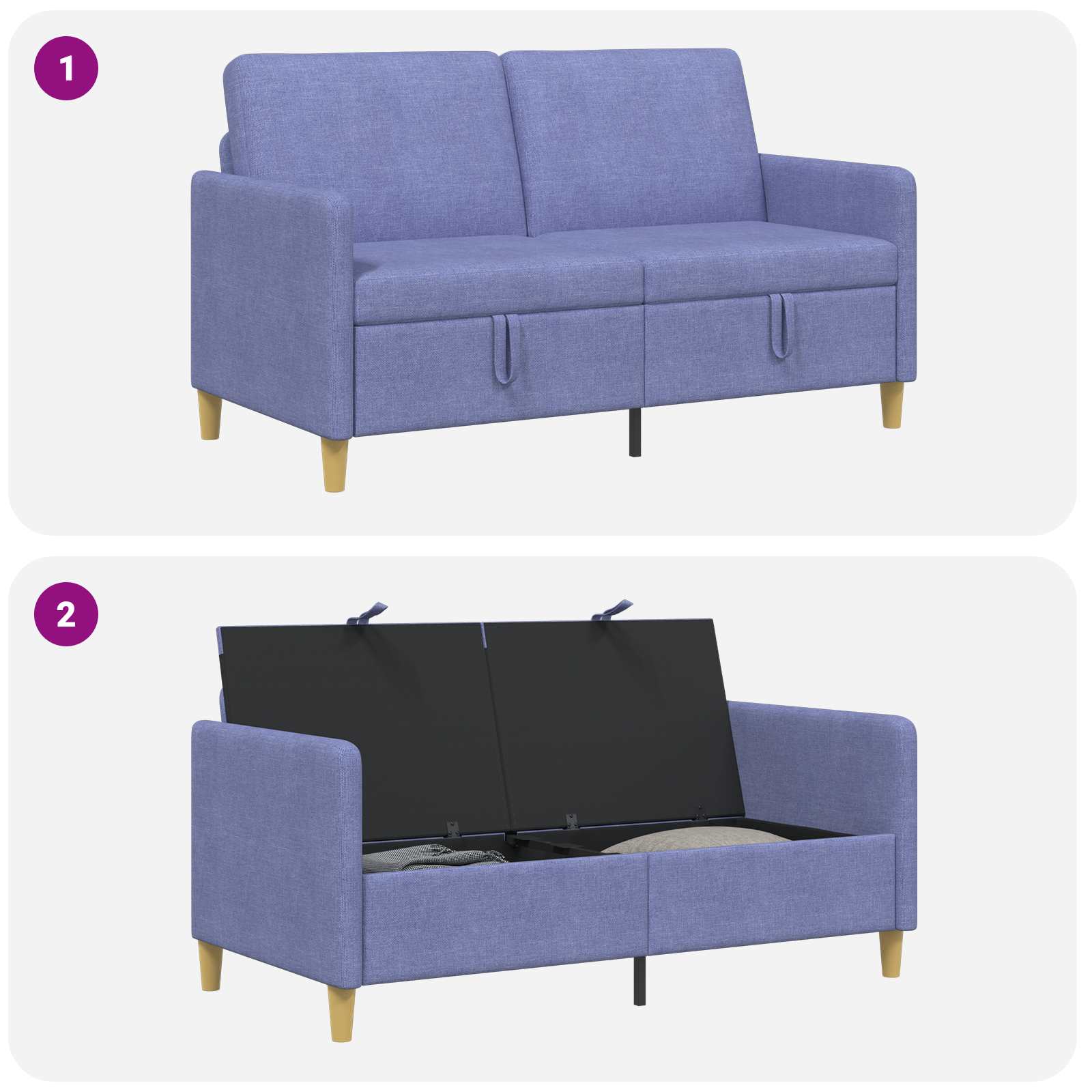 Sofa mit Stauraum Jeans blau 152 x 78 x 87 cm Polyester