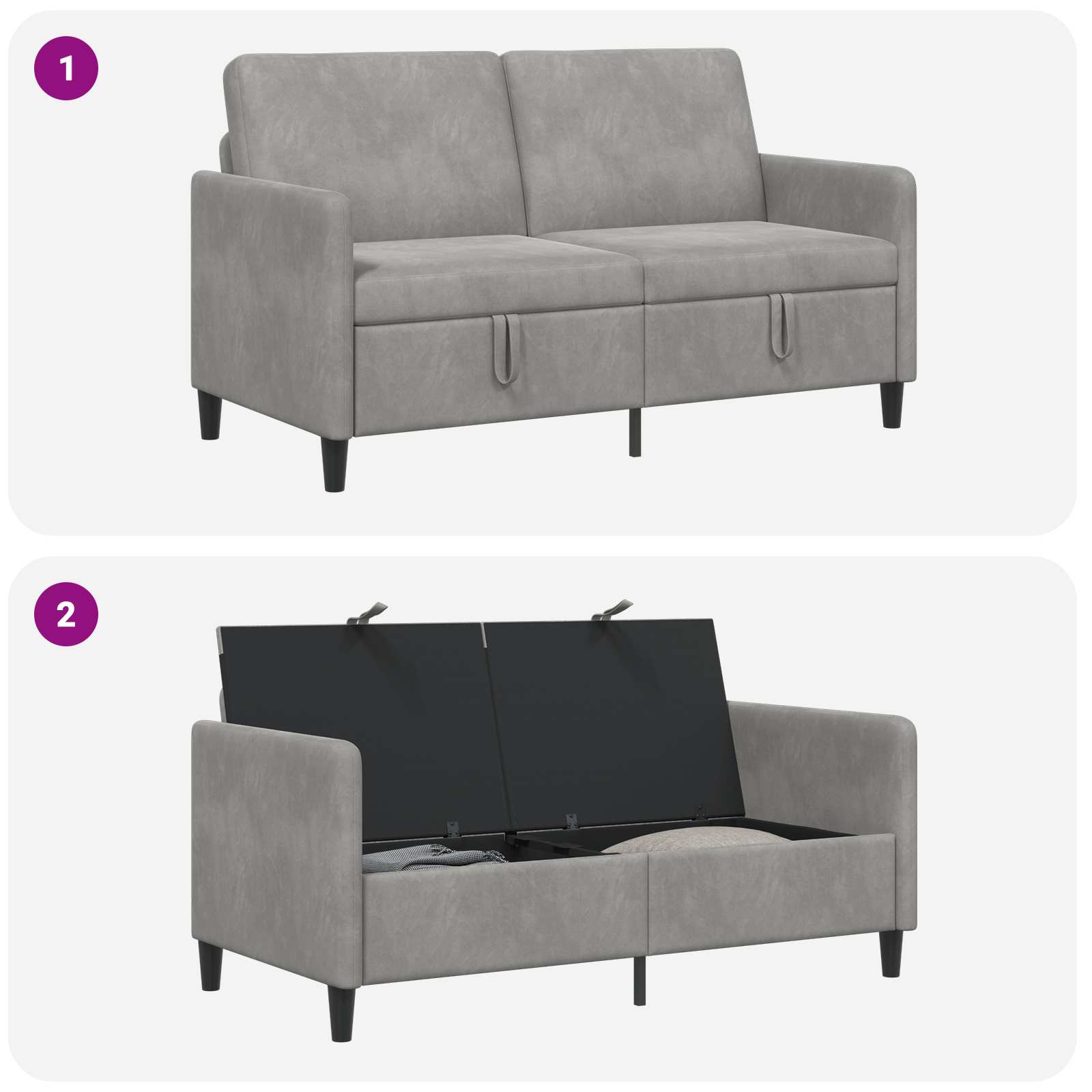 Sofa mit Stauraum Hellgrau 152 x 78 x 87 cm Polyester