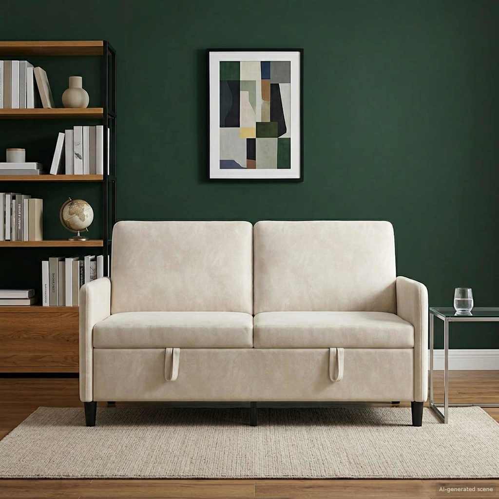 Sofa mit Stauraum Creme 152 x 78 x 87 cm Polyester