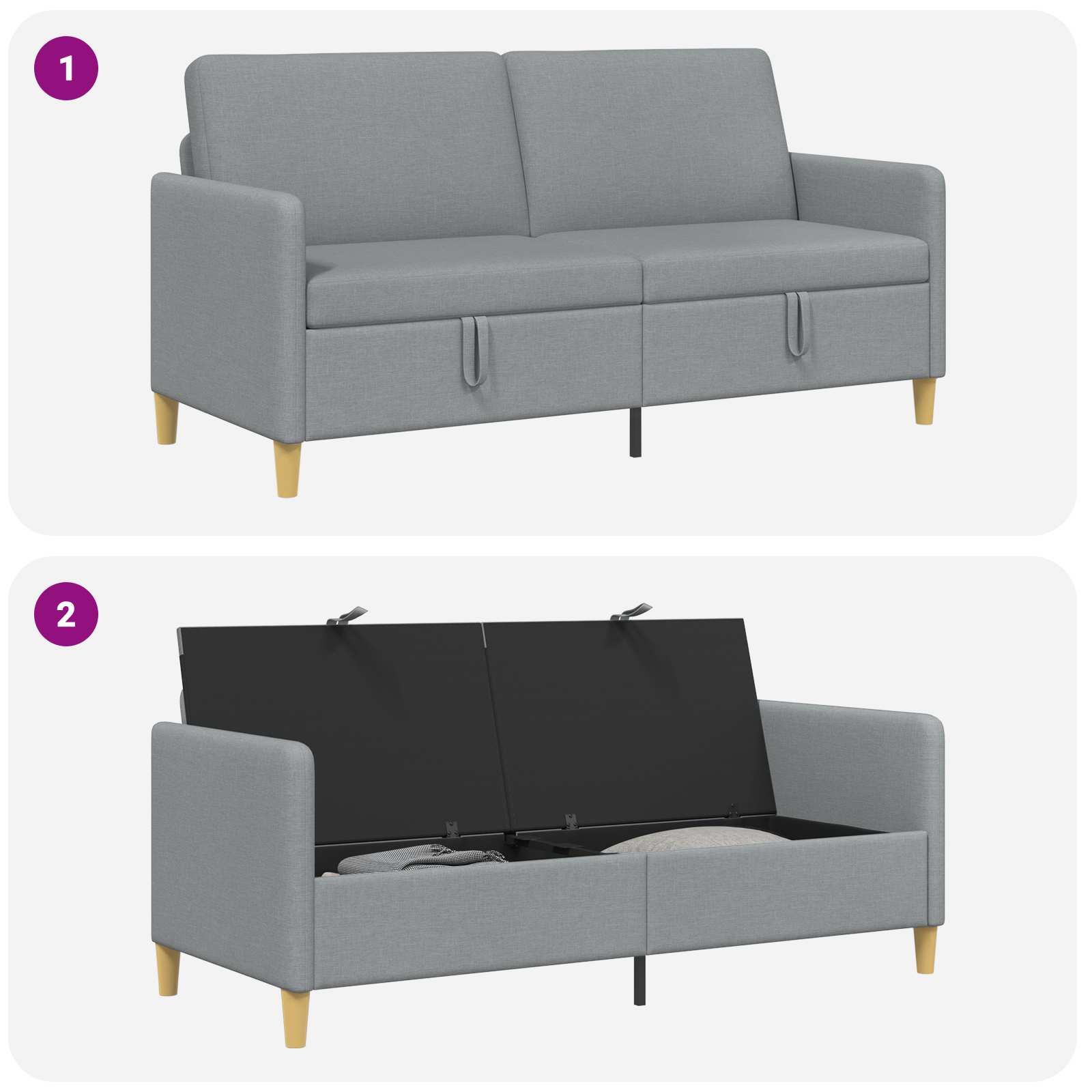 Sofa mit Stauraum Hellgrau 172 x 78 x 87 cm Polyester