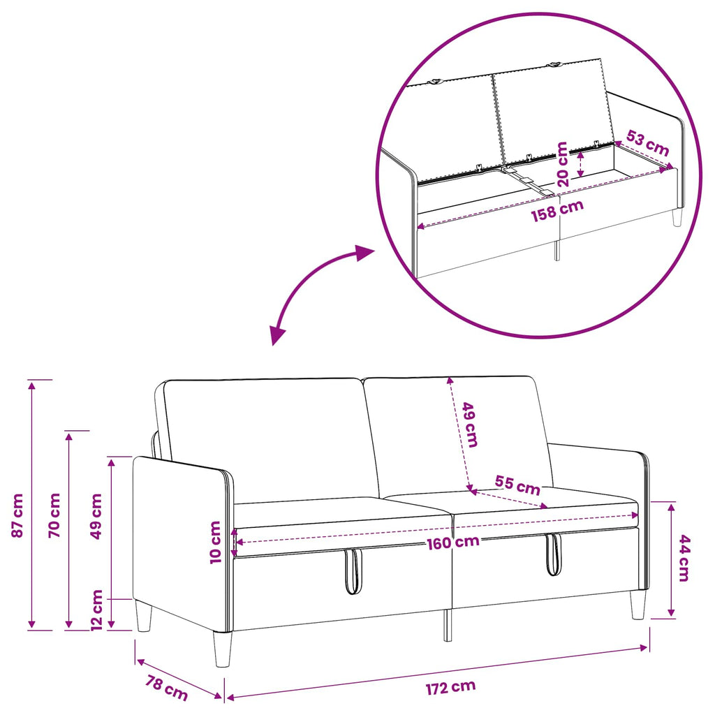 Sofa mit Stauraum Hellgrau 172 x 78 x 87 cm Polyester