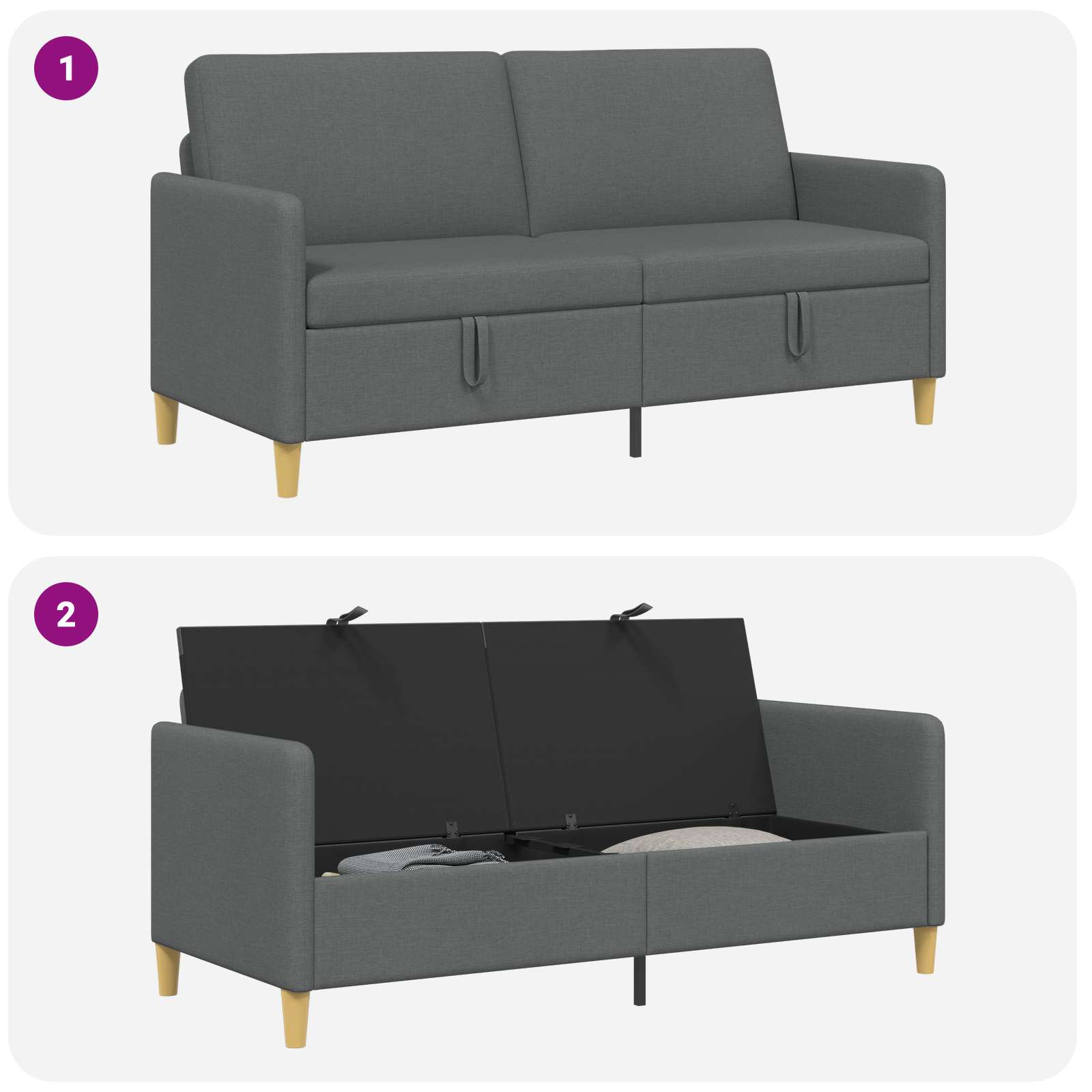 Sofa mit Stauraum Dunkelgrau 172 x 78 x 87 cm Polyester