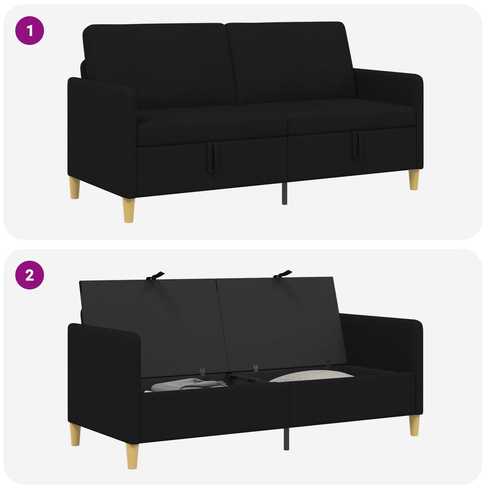 Sofa mit Stauraum Schwarz 172 x 78 x 87 cm Polyester