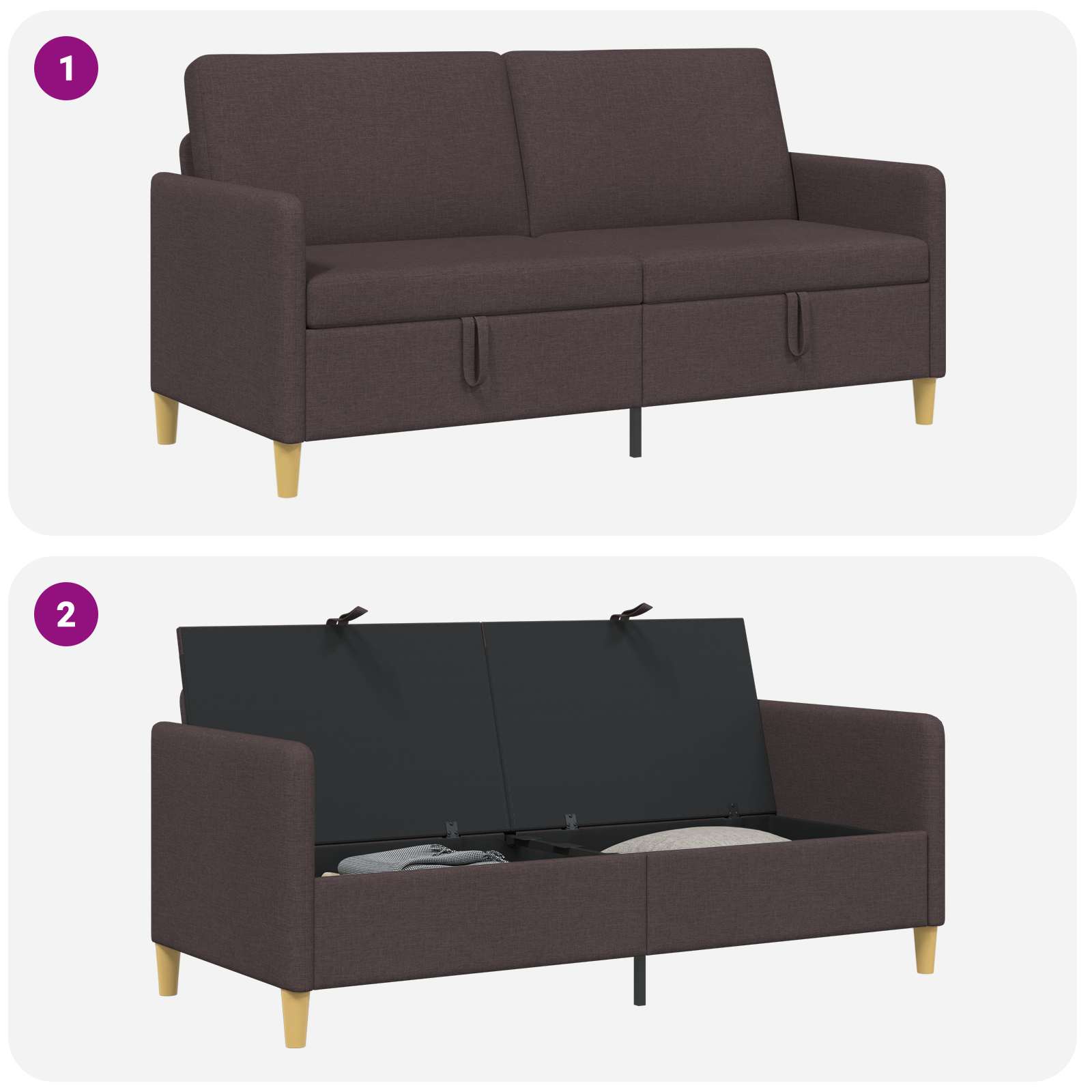 Sofa mit Stauraum Dunkelbraun 172 x 78 x 87 cm Polyester