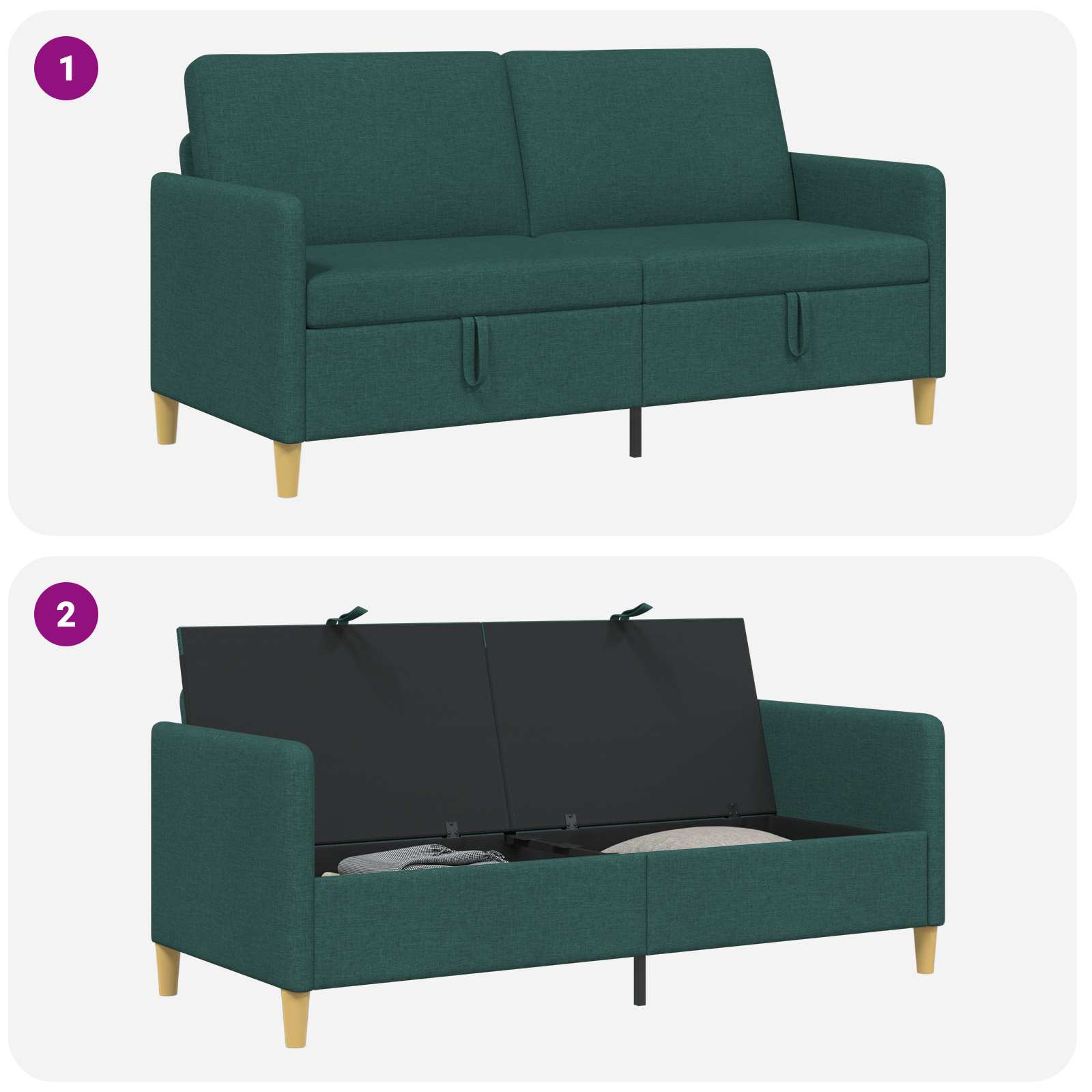 Sofa mit Stauraum Dunkelgrün 172 x 78 x 87 cm Polyester