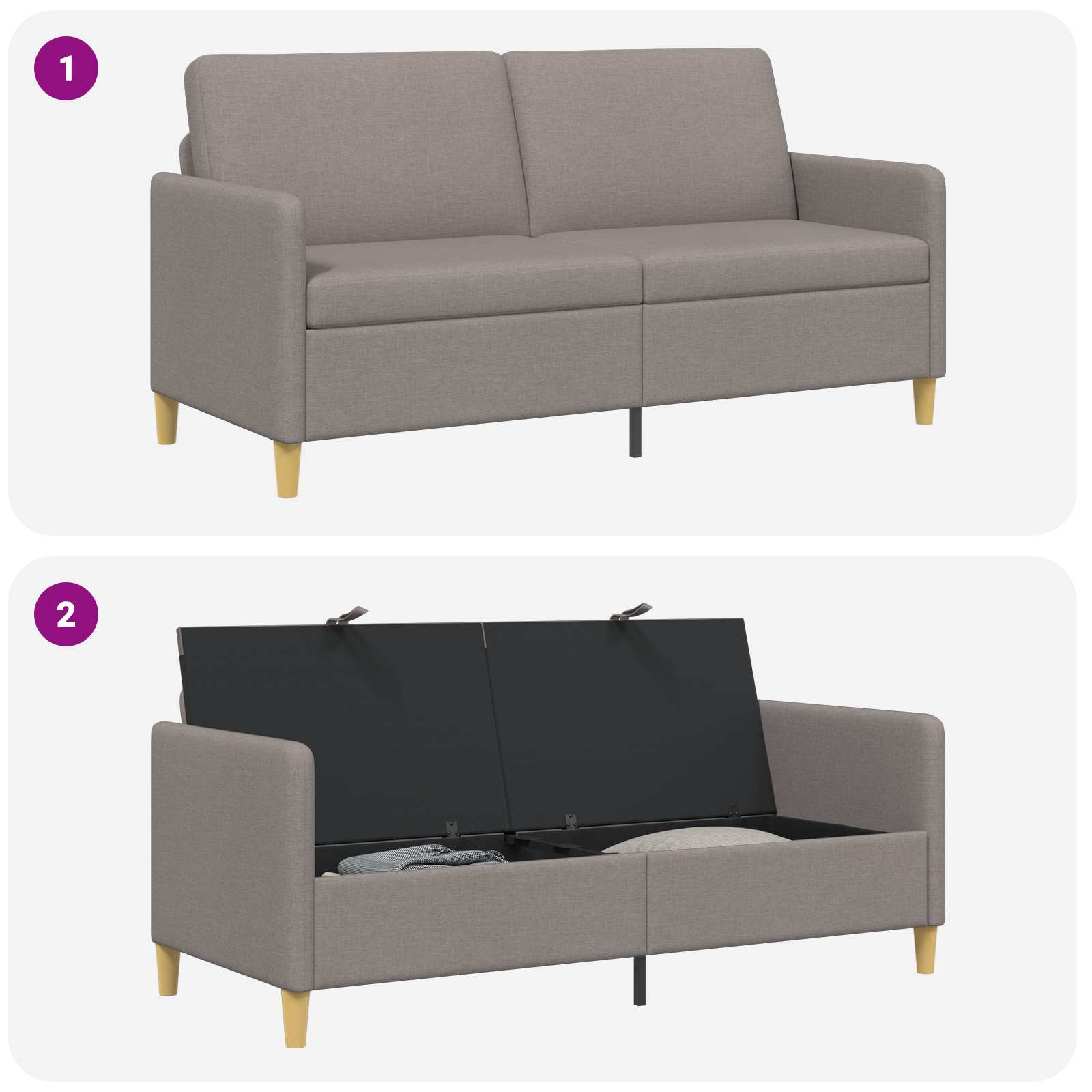 Sofa mit Stauraum Taupe 172 x 78 x 87 cm Polyester