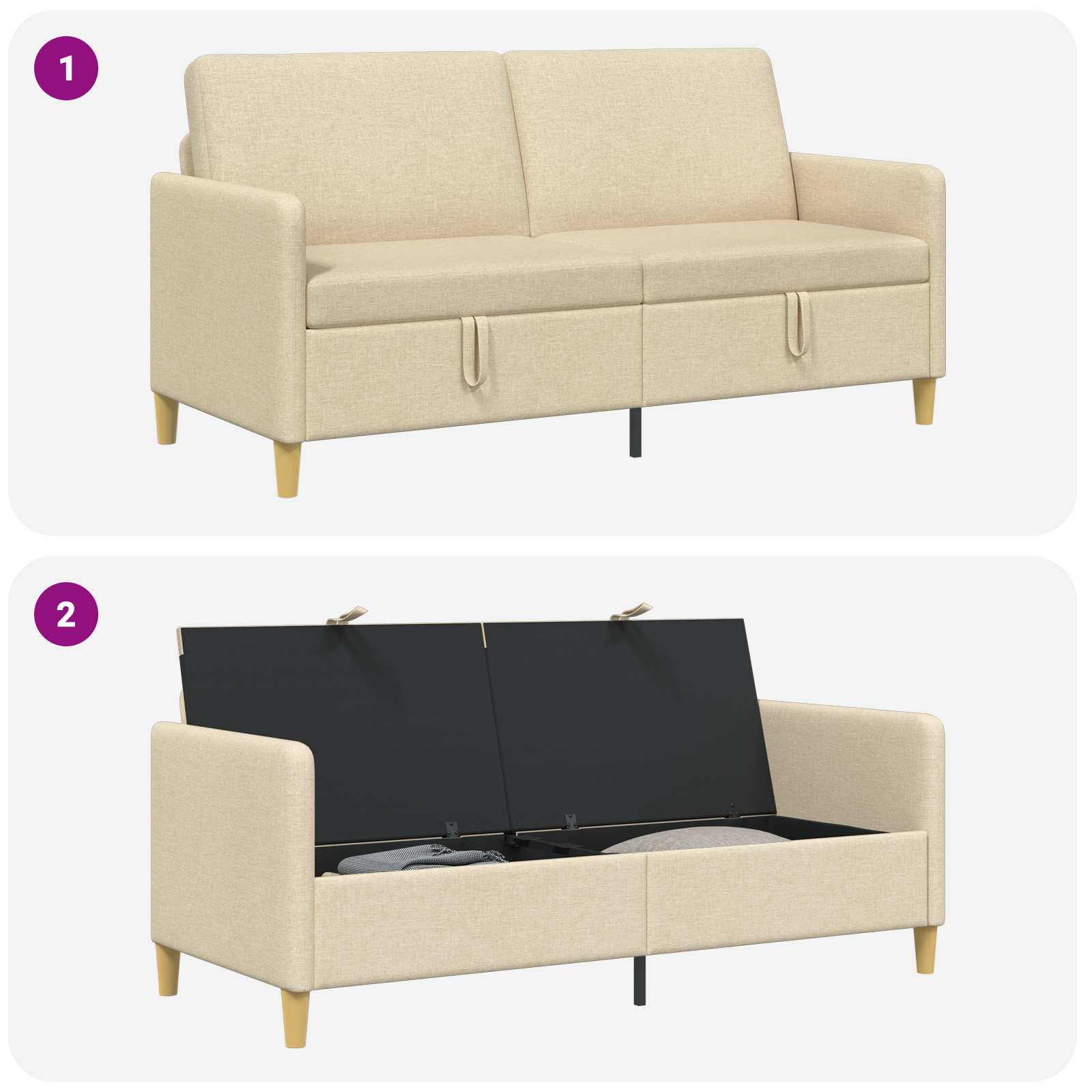 Sofa mit Stauraum Creme 172 x 78 x 87 cm Polyester