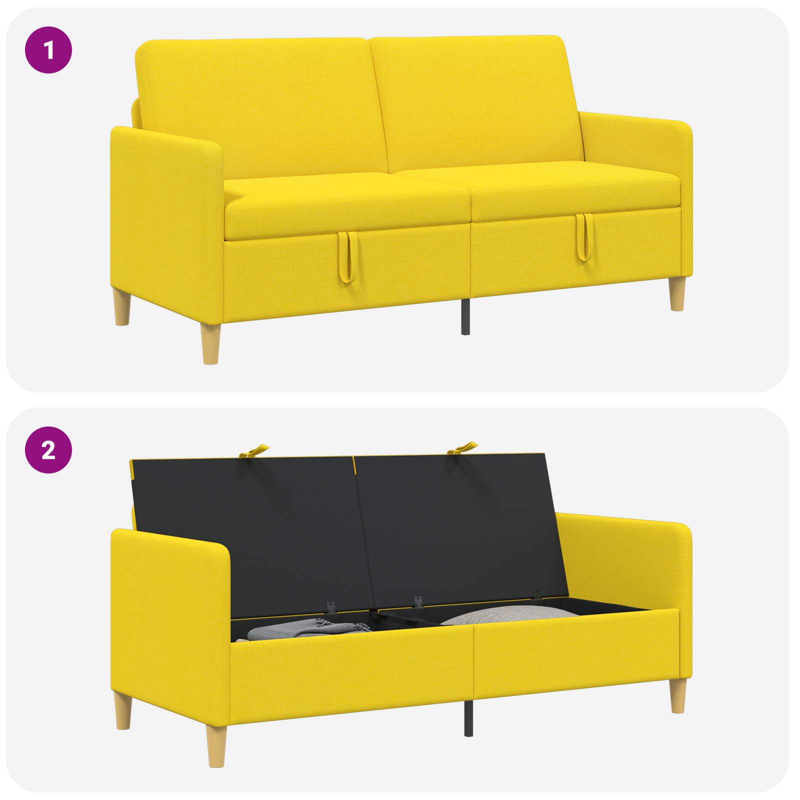 Sofa mit Stauraum Helles Gelb 172 x 78 x 87 cm Polyester