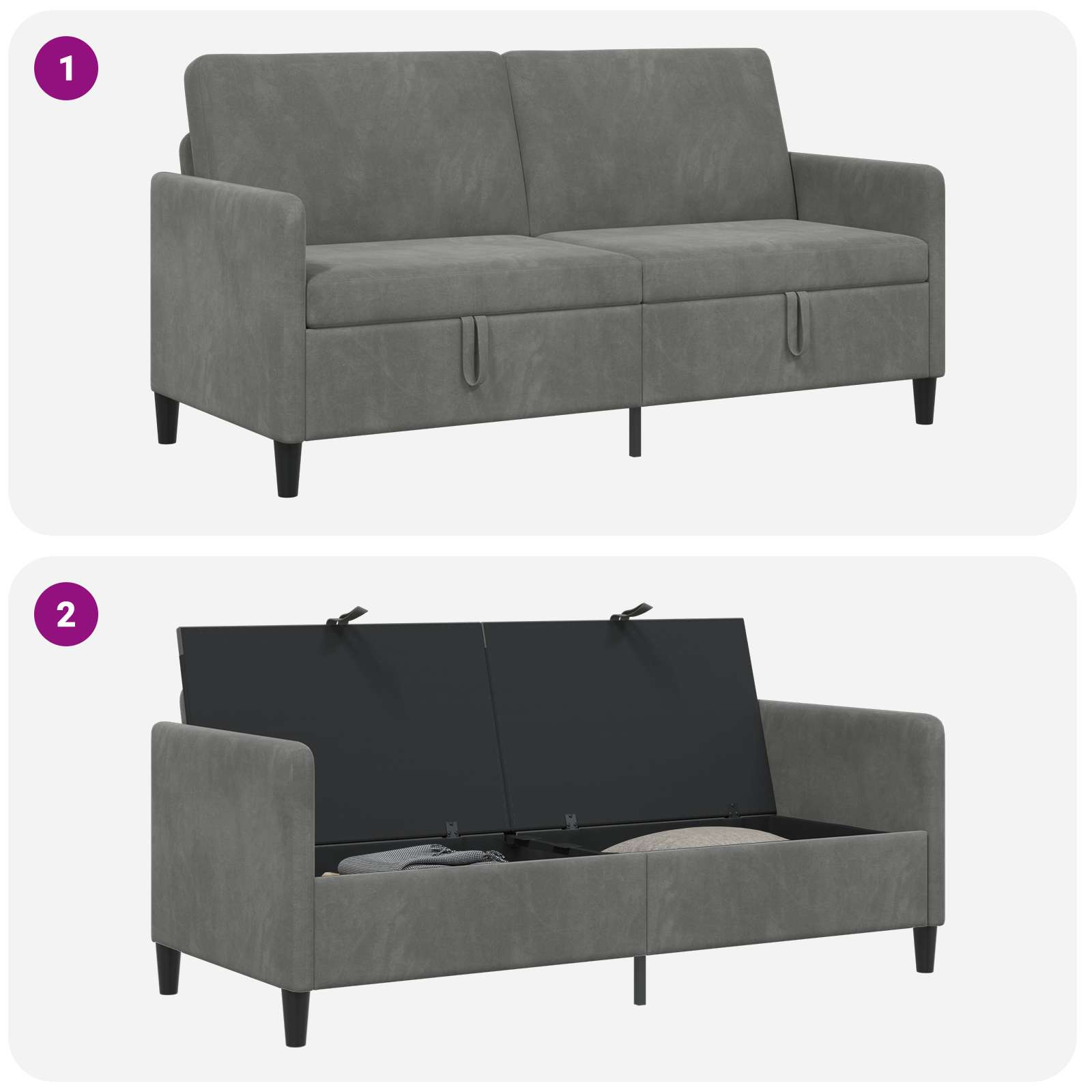 Sofa mit Stauraum Dunkelgrau 172 x 78 x 87 cm Polyester