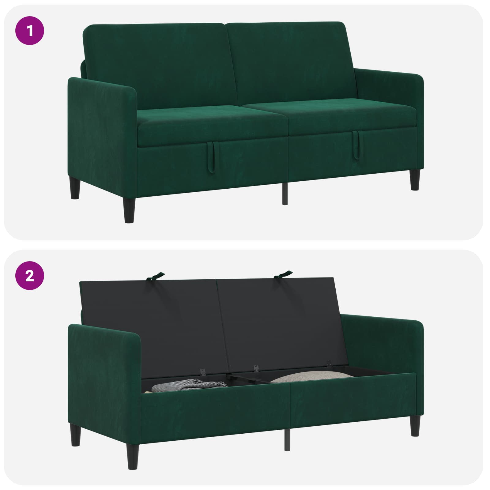 Sofa mit Stauraum Dunkelgrün 172 x 78 x 87 cm Polyester