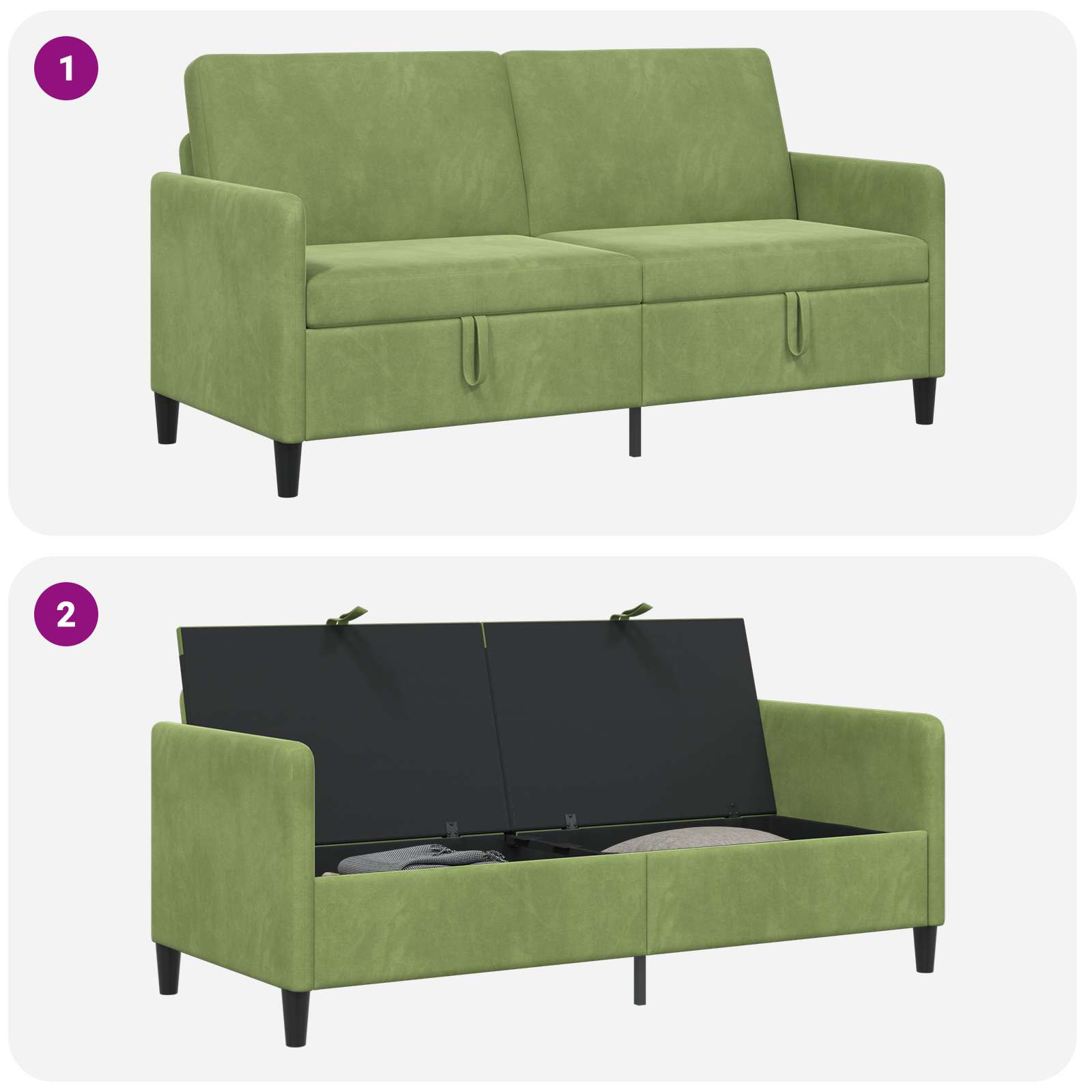 Sofa mit Stauraum Hellgrün 172 x 78 x 87 cm Polyester