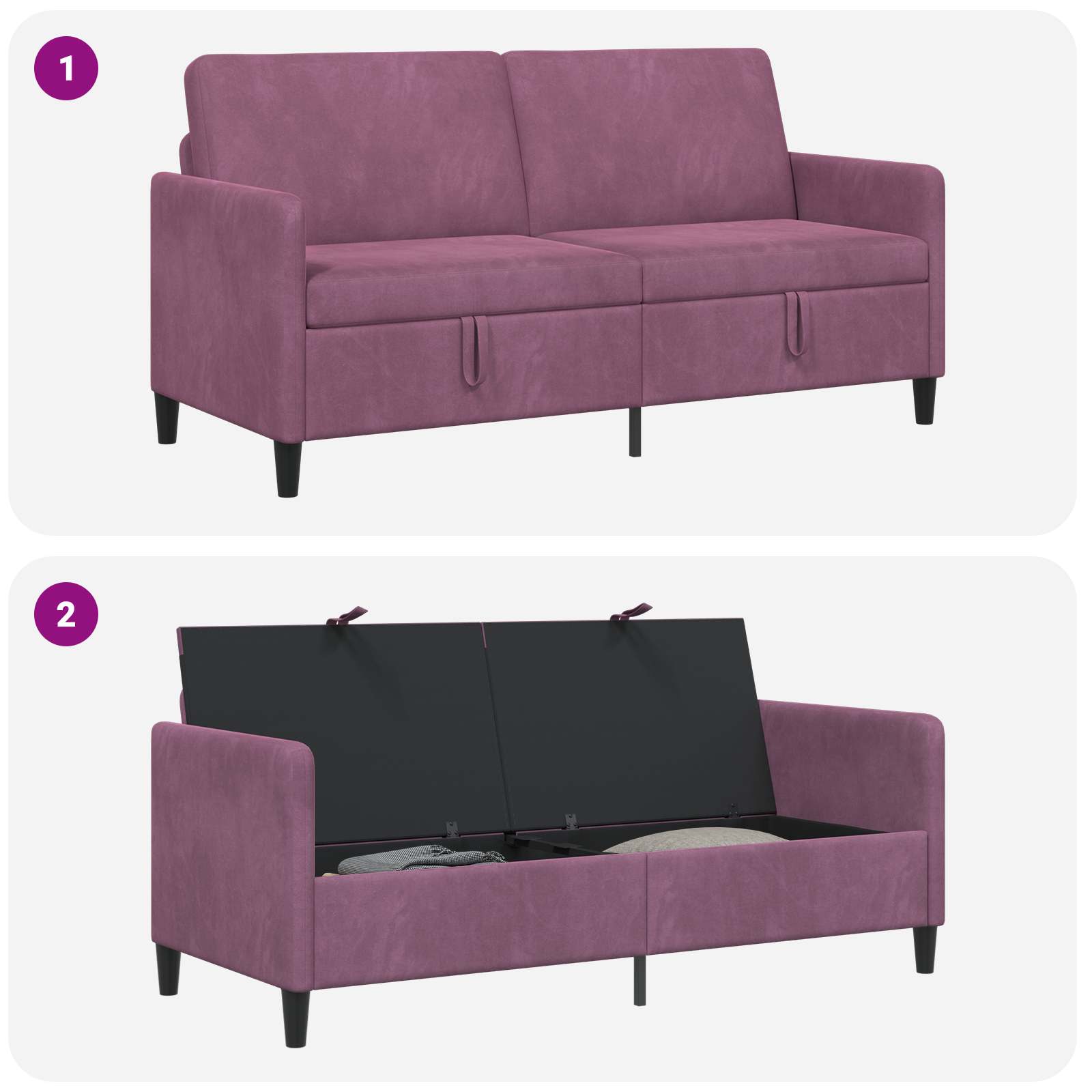 Sofa mit Stauraum Lila 172 x 78 x 87 cm Polyester