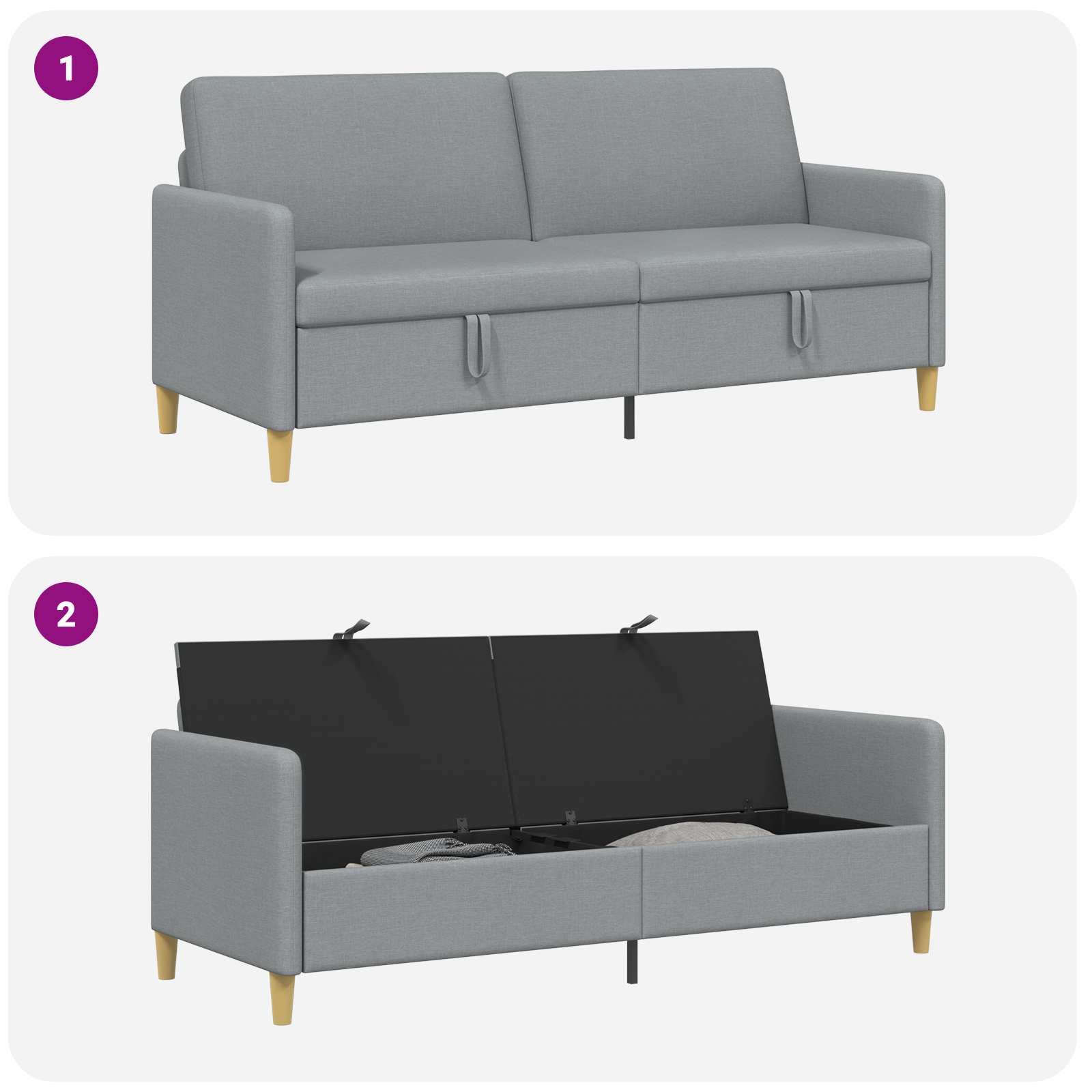 Sofa mit Stauraum Hellgrau 192 x 78 x 87 cm Polyester