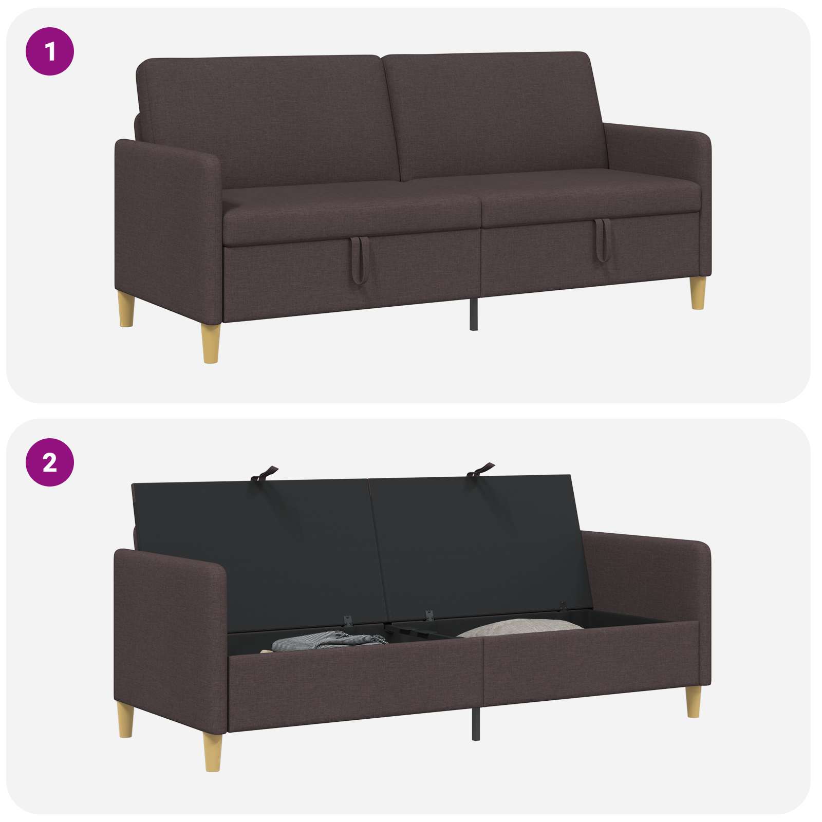 Sofa mit Stauraum Dunkelbraun 192 x 78 x 87 cm Polyester