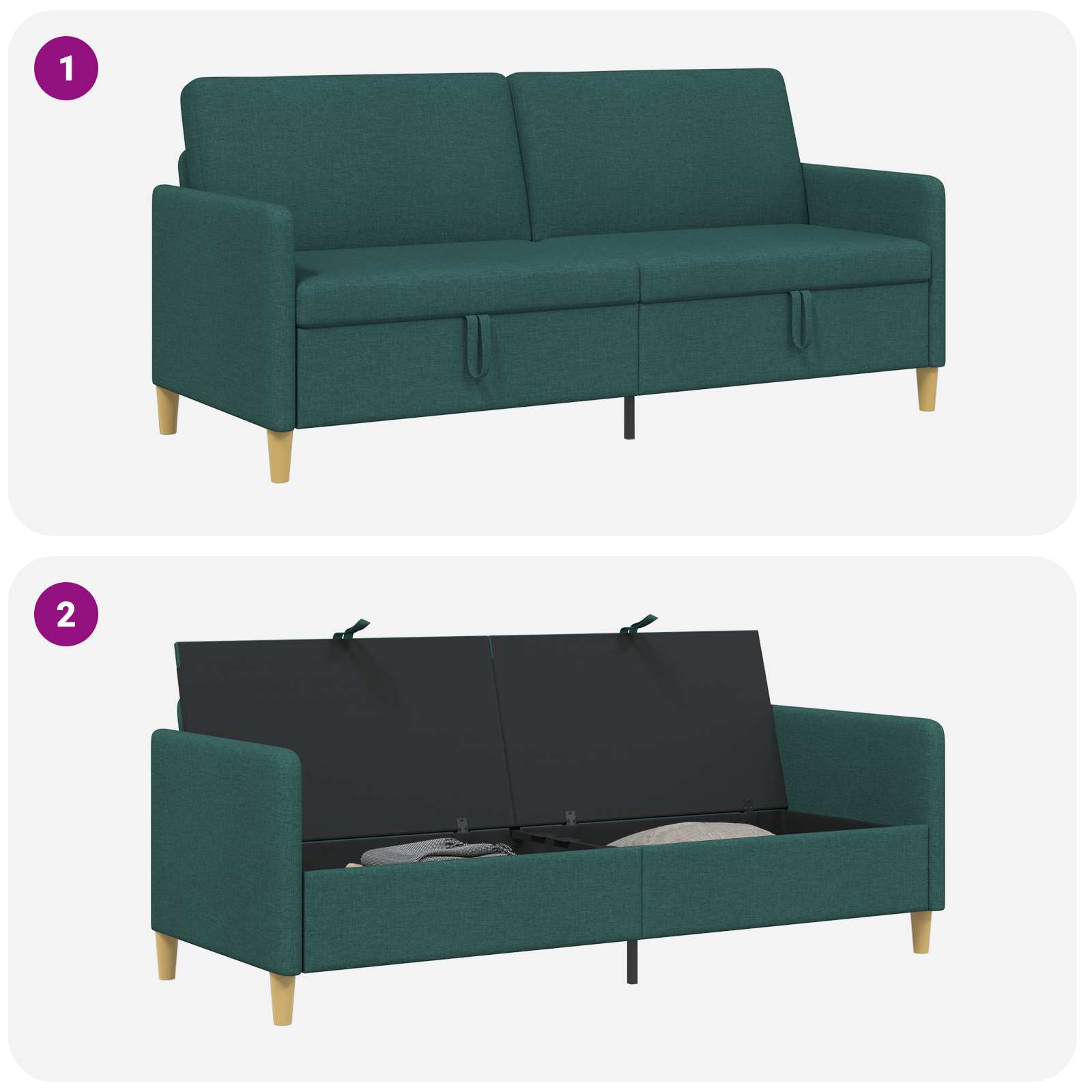 Sofa mit Stauraum Dunkelgrün 192 x 78 x 87 cm Polyester