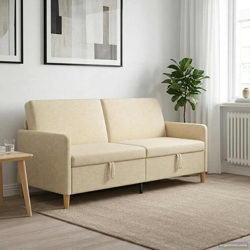 Sofa mit Stauraum Creme 192 x 78 x 87 cm Polyester