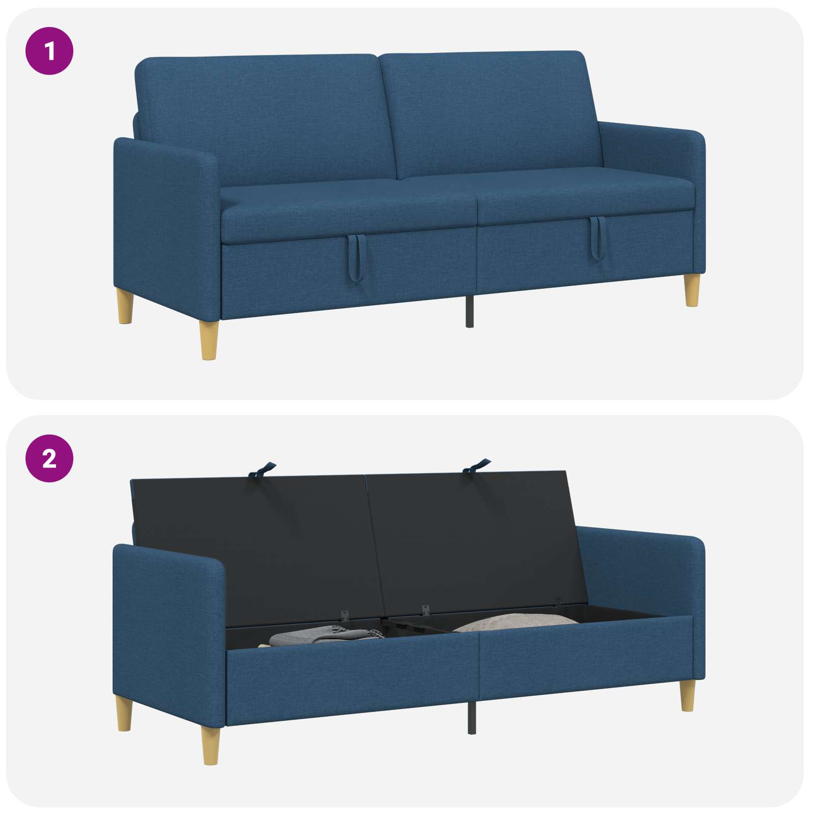 Sofa mit Stauraum Blau 192 x 78 x 87 cm Polyester