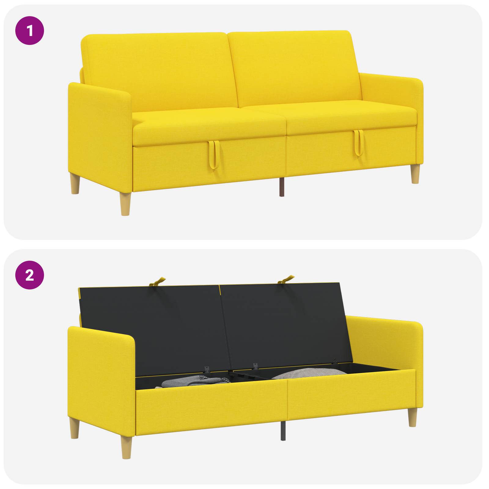 Sofa mit Stauraum Helles Gelb 192 x 78 x 87 cm Polyester