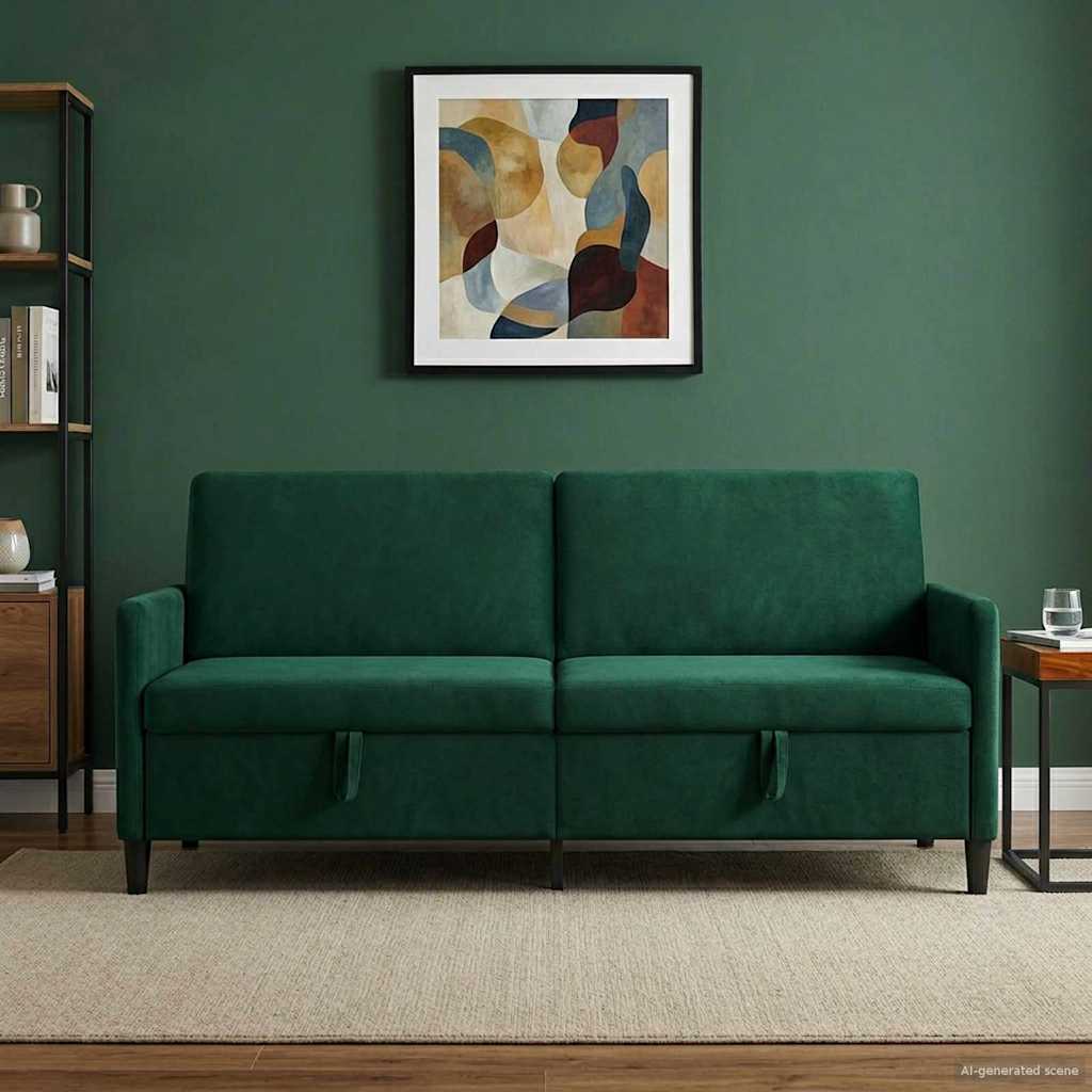 Sofa mit Stauraum Dunkelgrün 192 x 78 x 87 cm Polyester