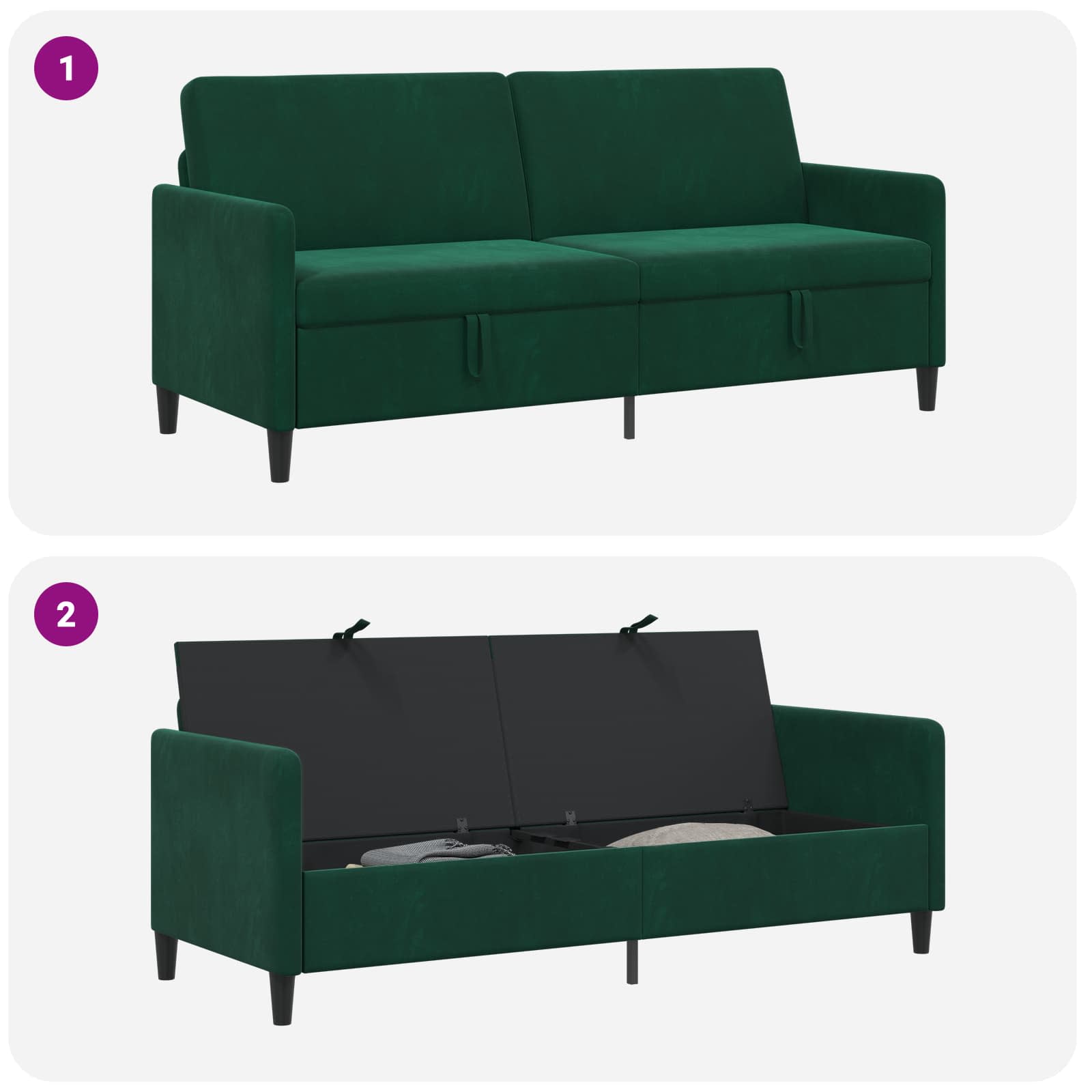 Sofa mit Stauraum Dunkelgrün 192 x 78 x 87 cm Polyester