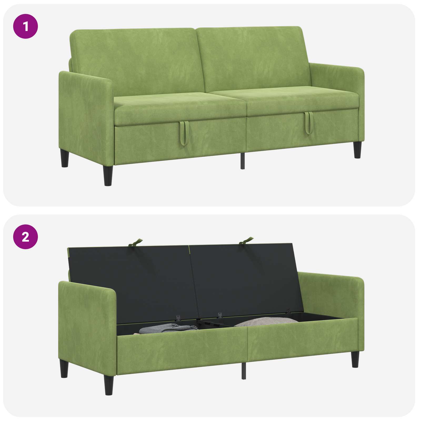 Sofa mit Stauraum Hellgrün 192 x 78 x 87 cm Polyester