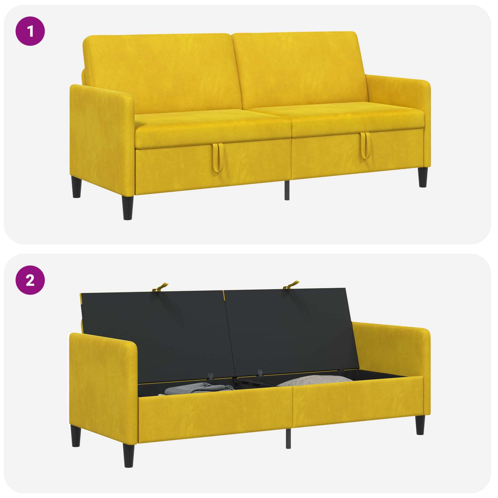 Sofa mit Stauraum Gelb 192 x 78 x 87 cm Polyester