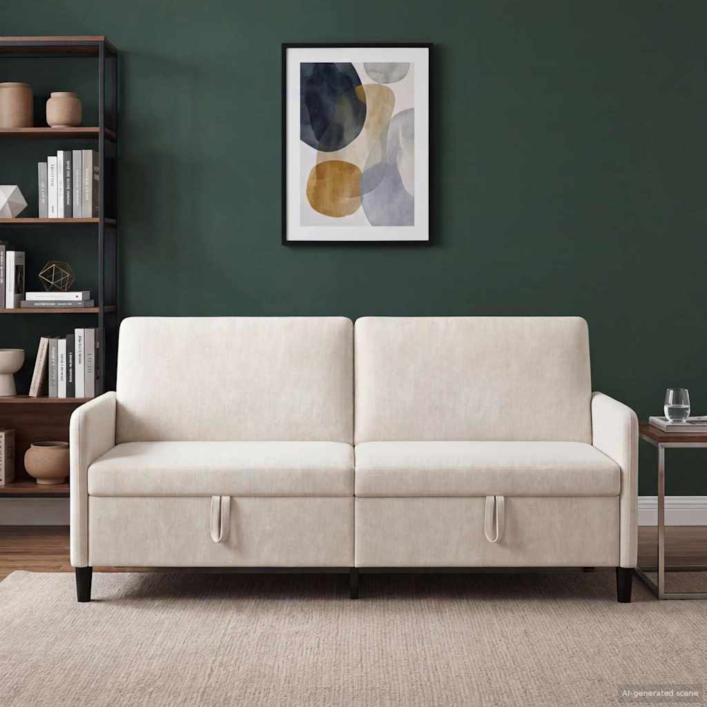 Sofa mit Stauraum Creme 192 x 78 x 87 cm Polyester