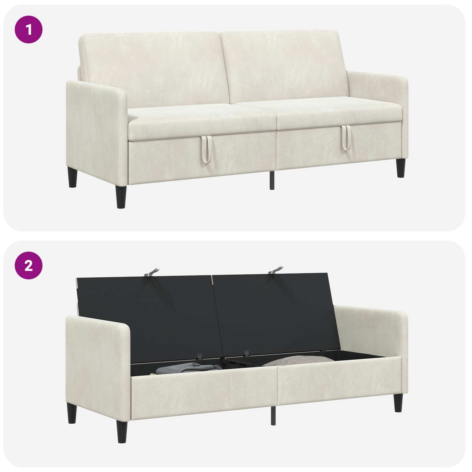 Sofa mit Stauraum Creme 192 x 78 x 87 cm Polyester